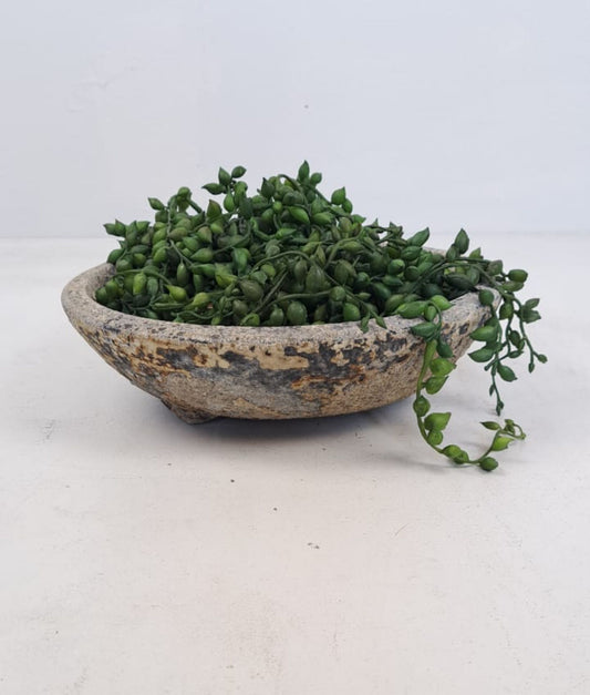 Aged-look Stone Bowl with 3 Feet - Rough Surface