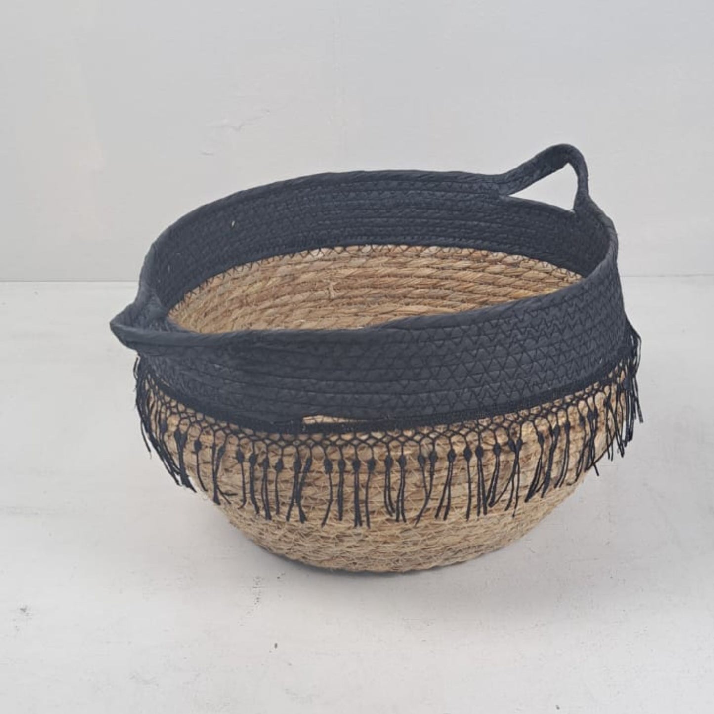 African Artisan Tasseled Tribal  Basket 30cm