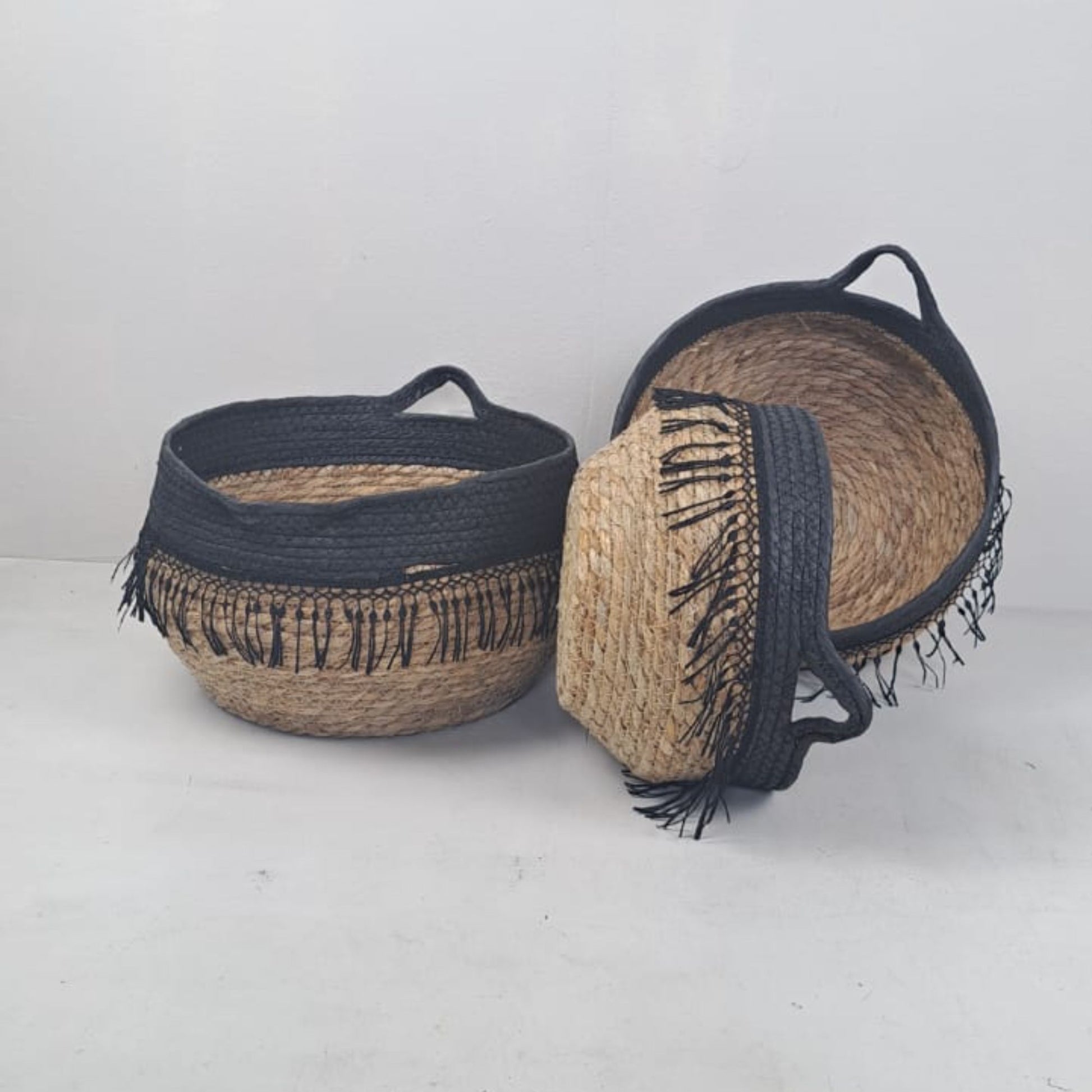 African Tasseled Tribal Handmade Basket 24cm