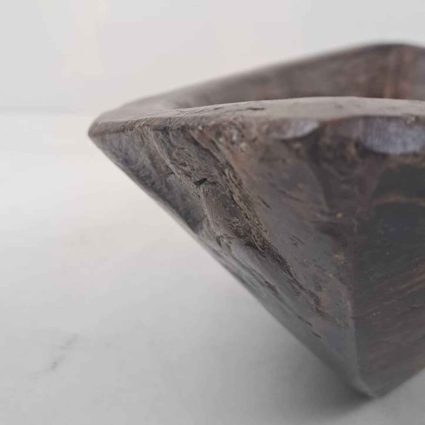 Vintage Artisan Handcarved Wooden Bowl- oval