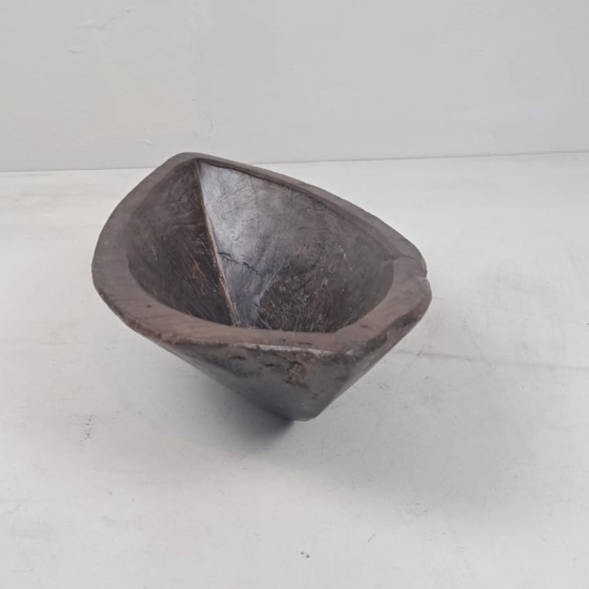 Vintage Artisan Handcarved Wooden Bowl- oval