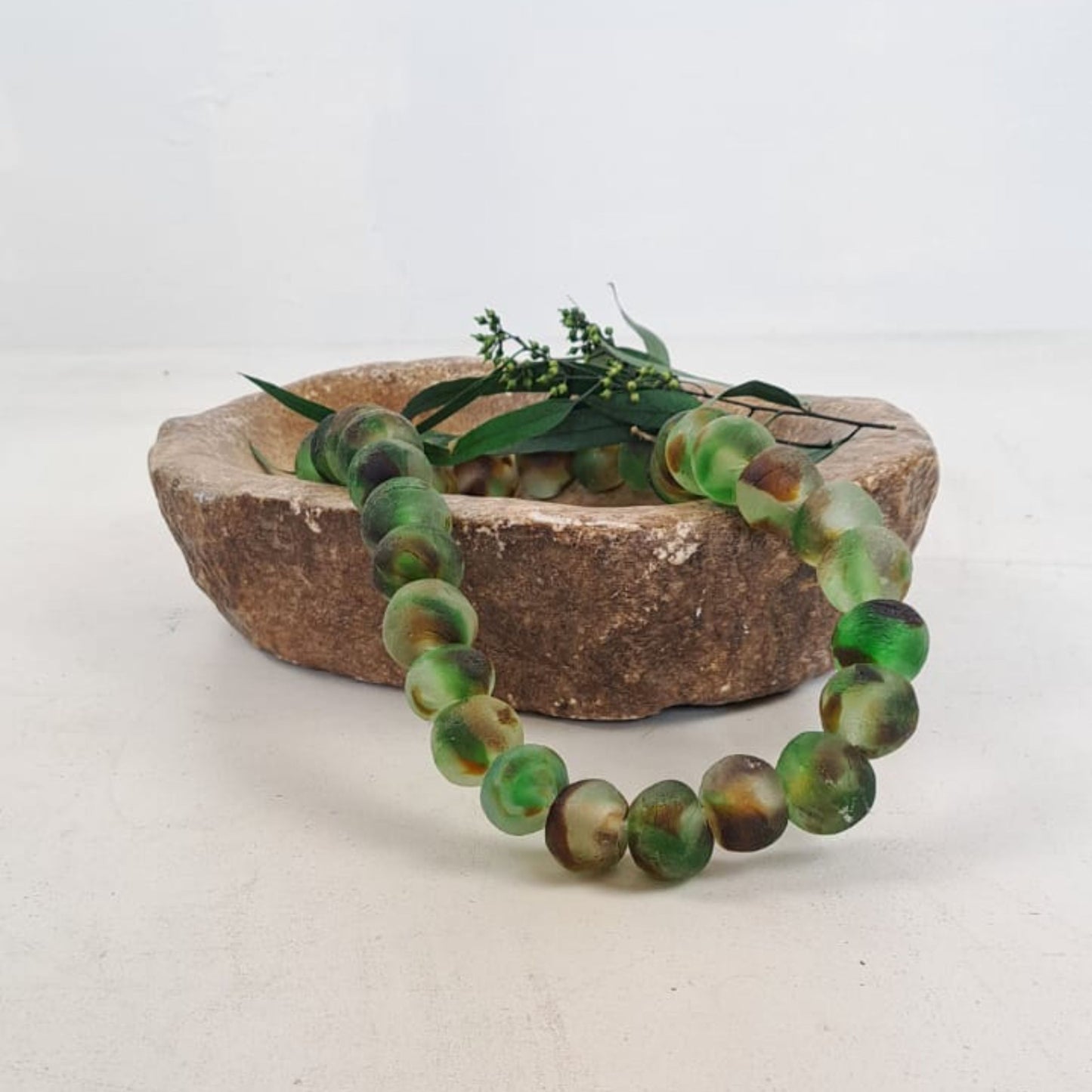 Ghanian Glass Beads Dirty Green