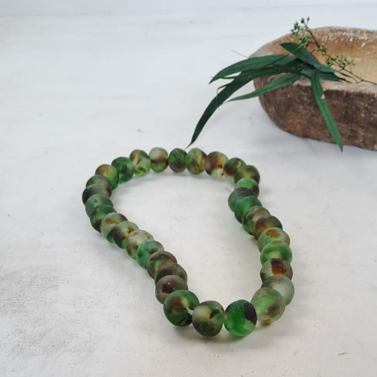 Ghanian Glass Beads Dirty Green