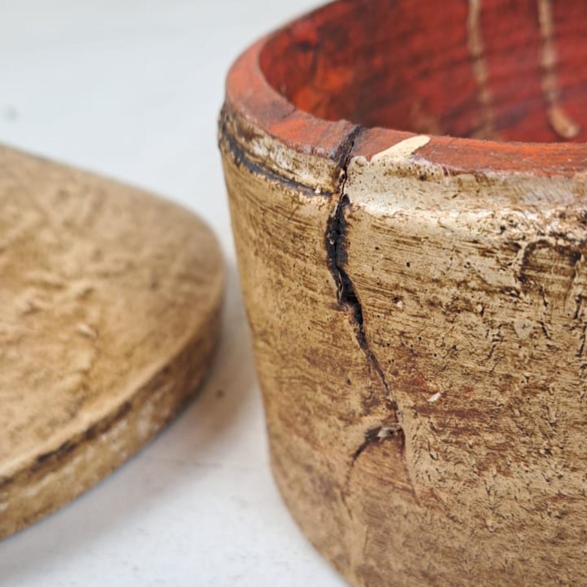 Vintage Lidded Wooden Box from Tibet