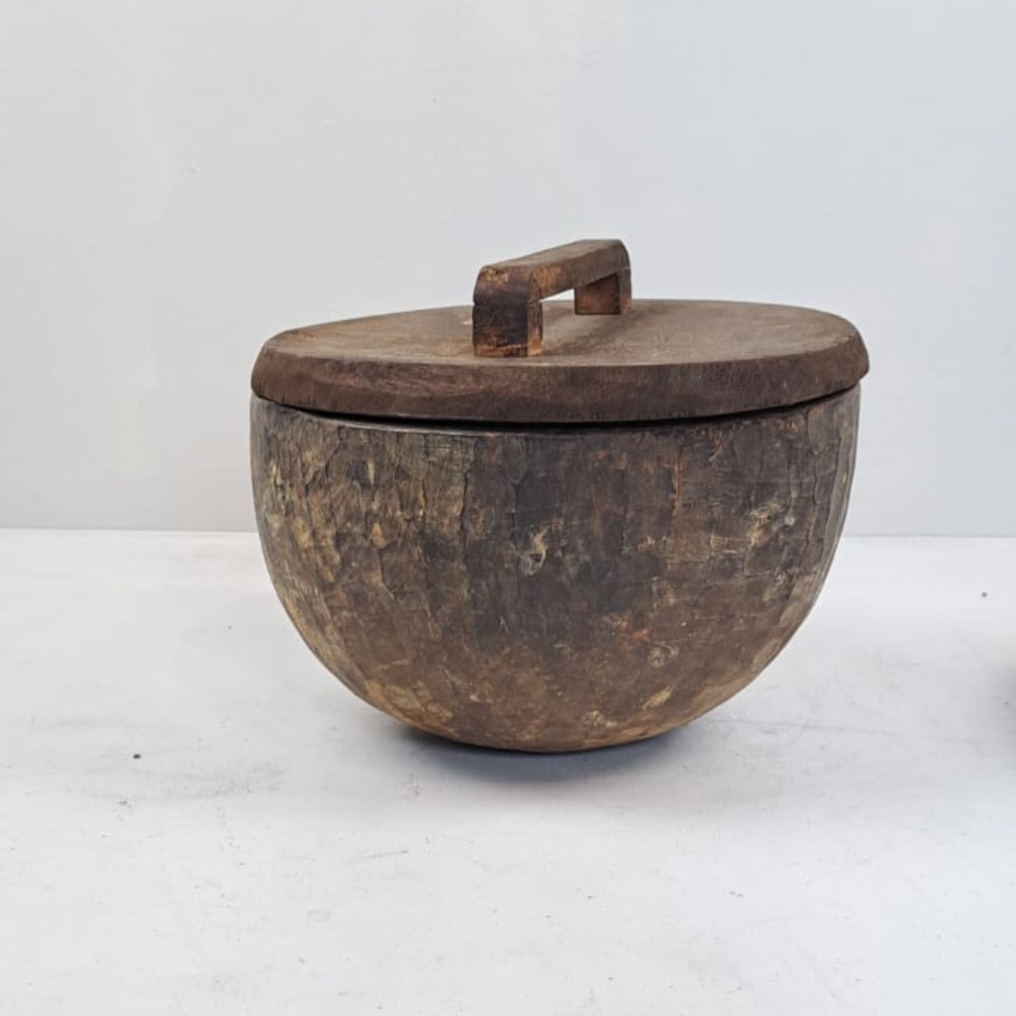 Unique Vintage Wooden Lidded Pot from Indonesia