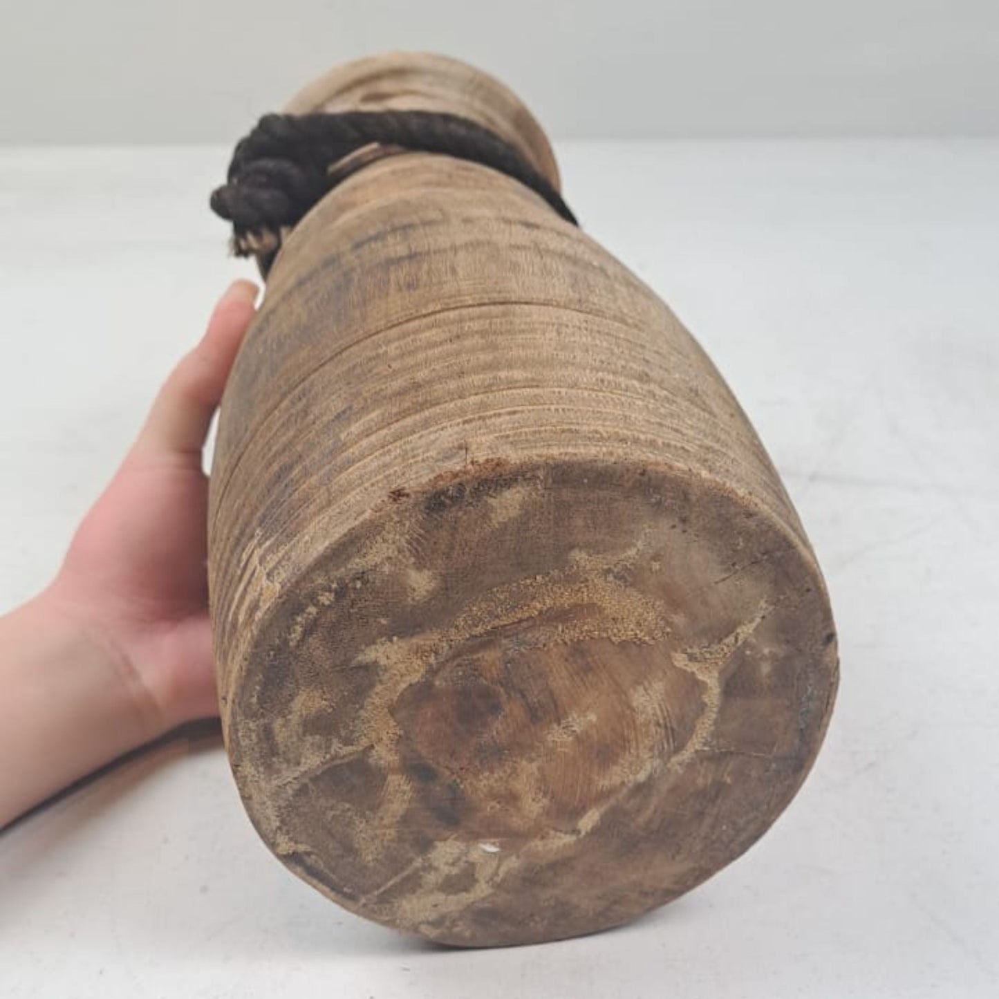 Antique Wooden Himachal Pot  - Rope detail