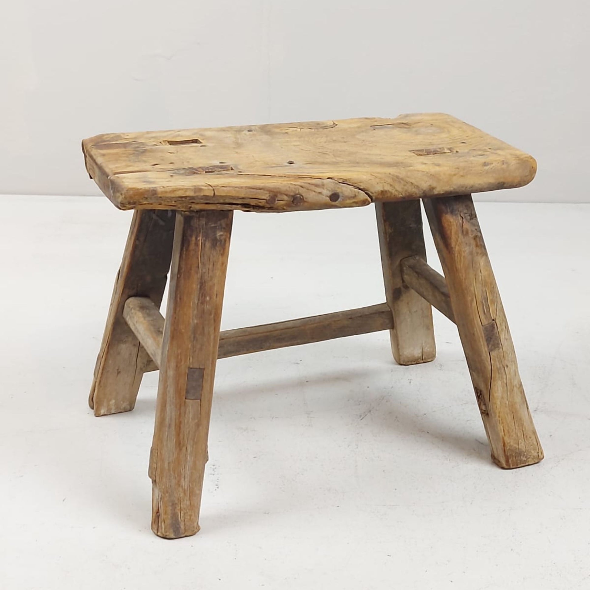 Vintage Chinese Milking Stool - Handcrafted Elmwood