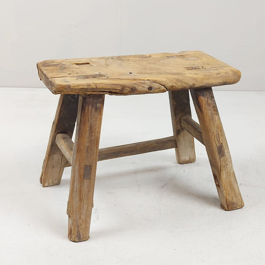 Vintage Chinese Milking Stool - Handcrafted Elmwood