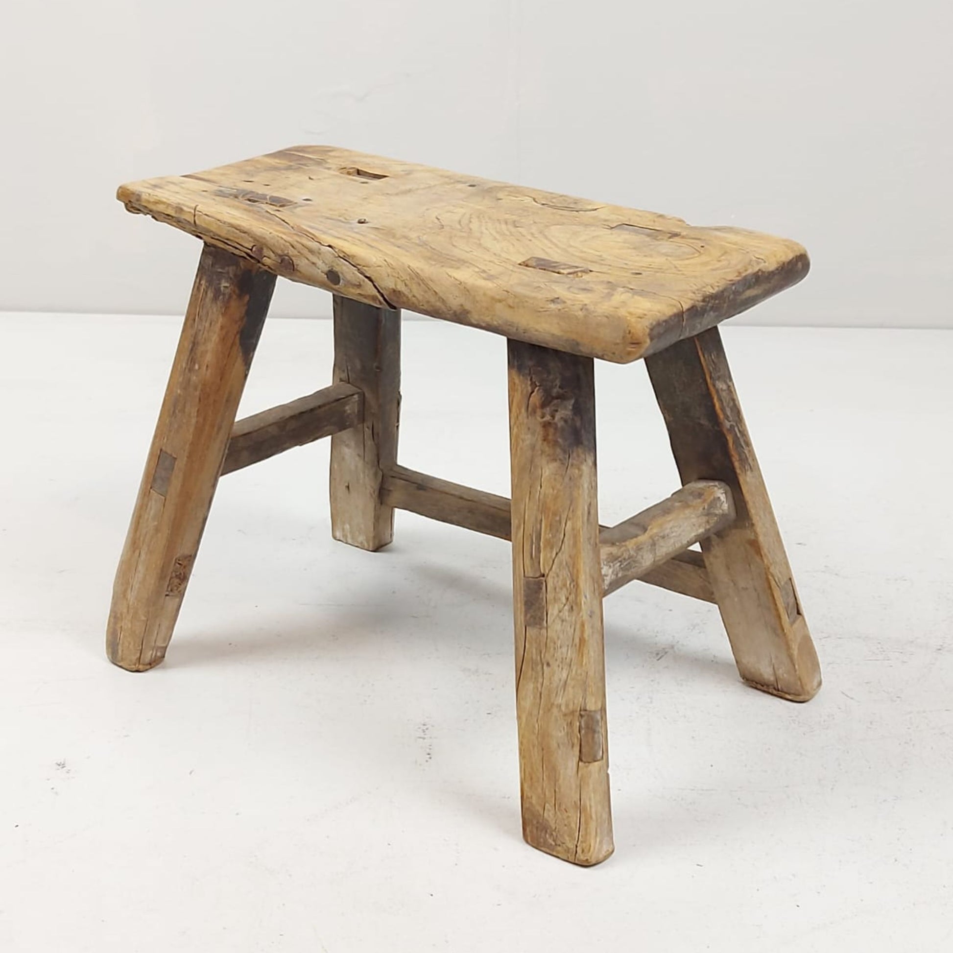 Vintage Chinese Milking Stool - Handcrafted Elmwood