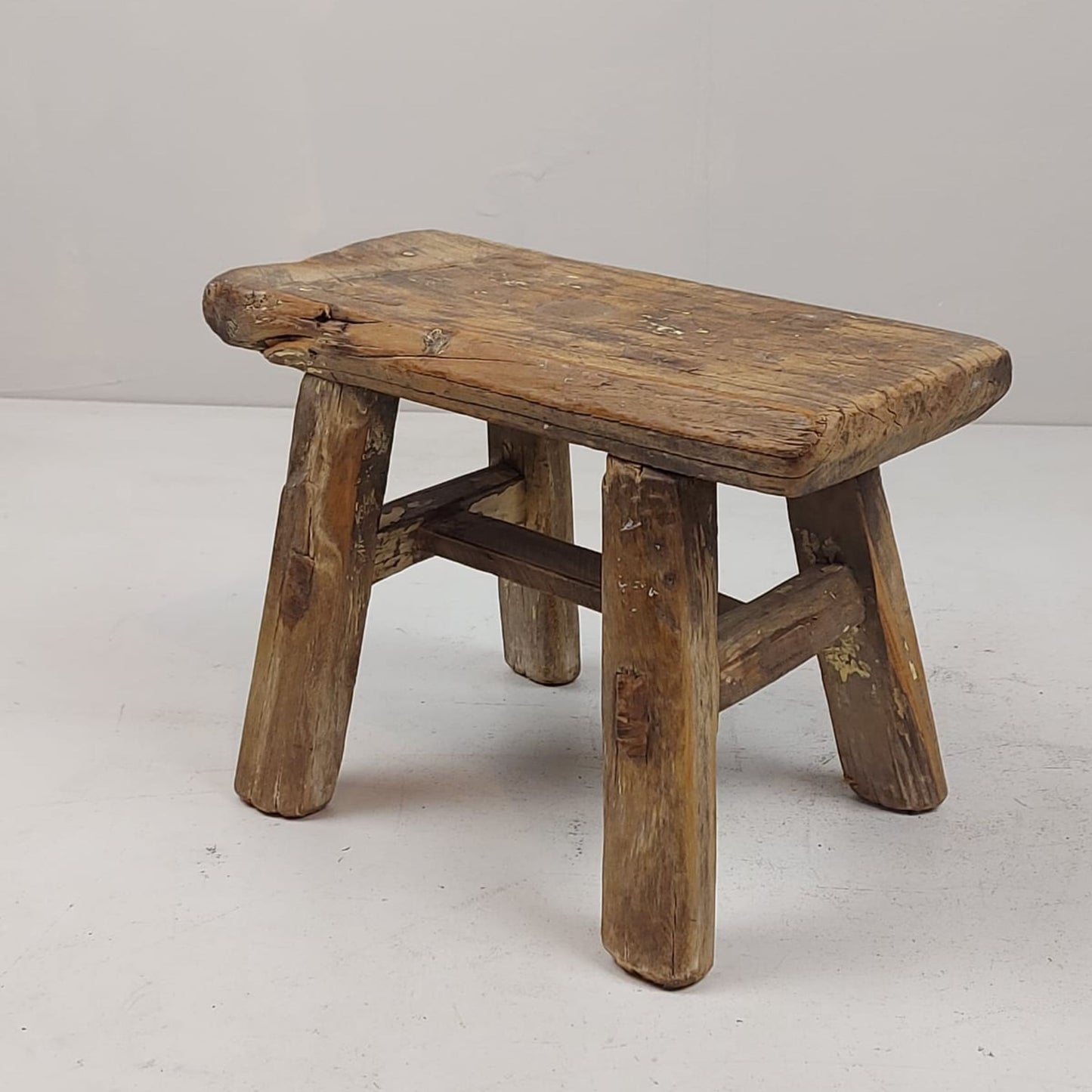 Vintage Chinese Milking Stool - Handcrafted Elmwood