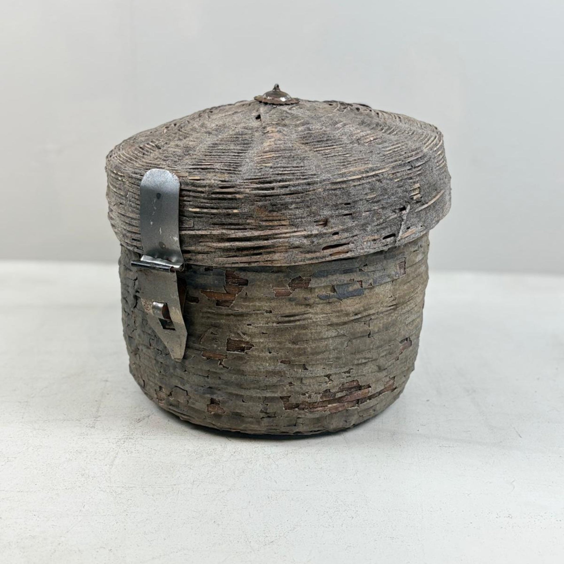 Wicker and Clay Bhutanese Basket with Hinged Lid