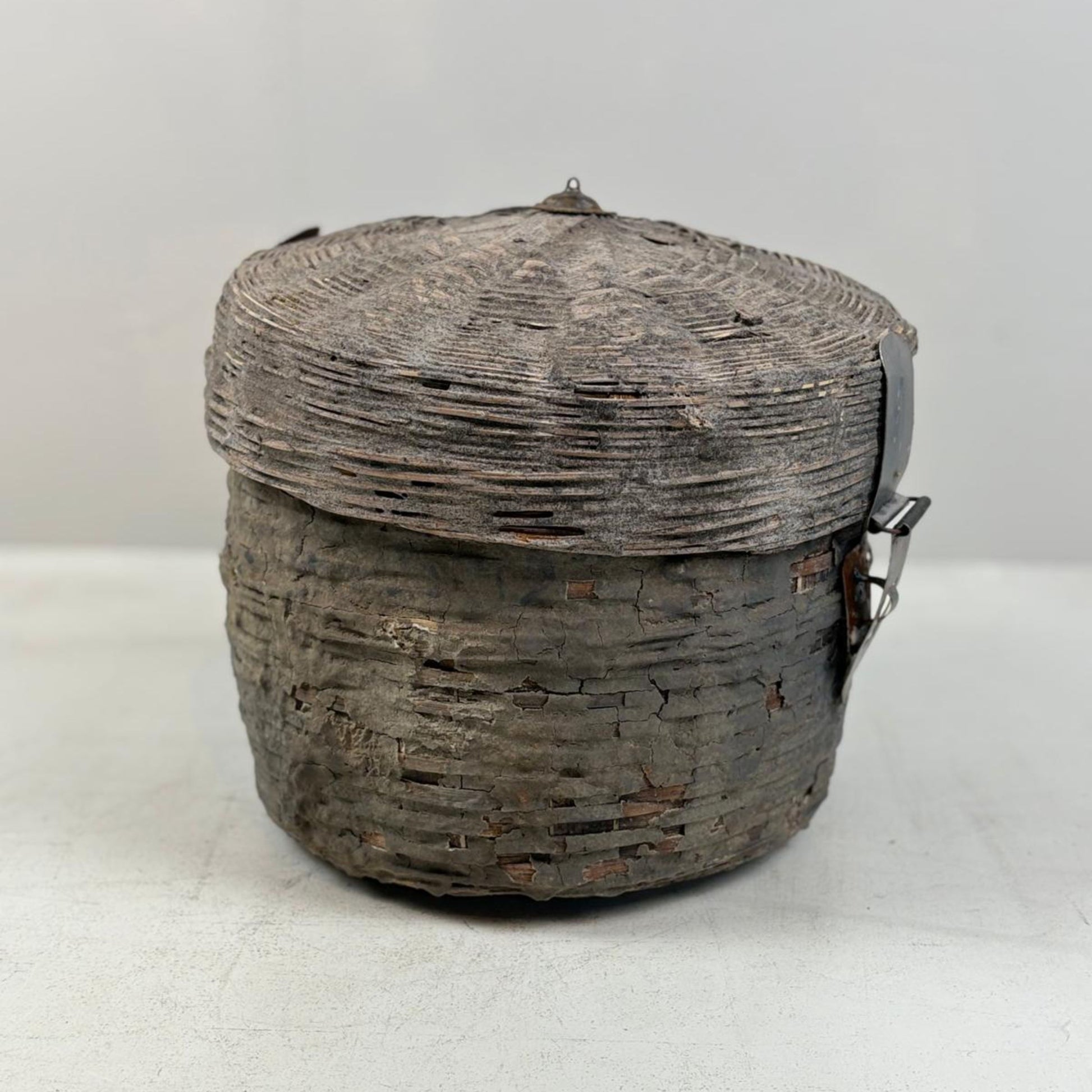 Wicker and Clay Bhutanese Basket with Hinged Lid