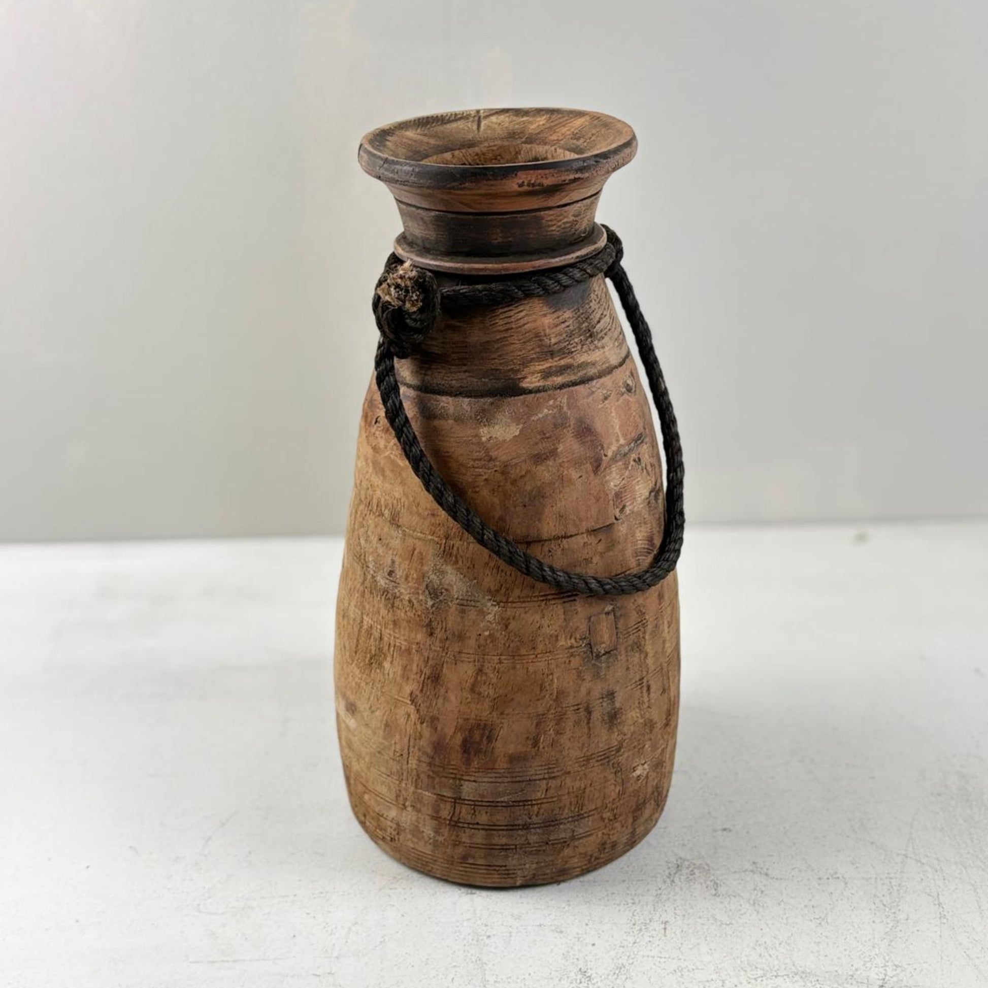Antique Wooden Himachal Pot large - Rope detail