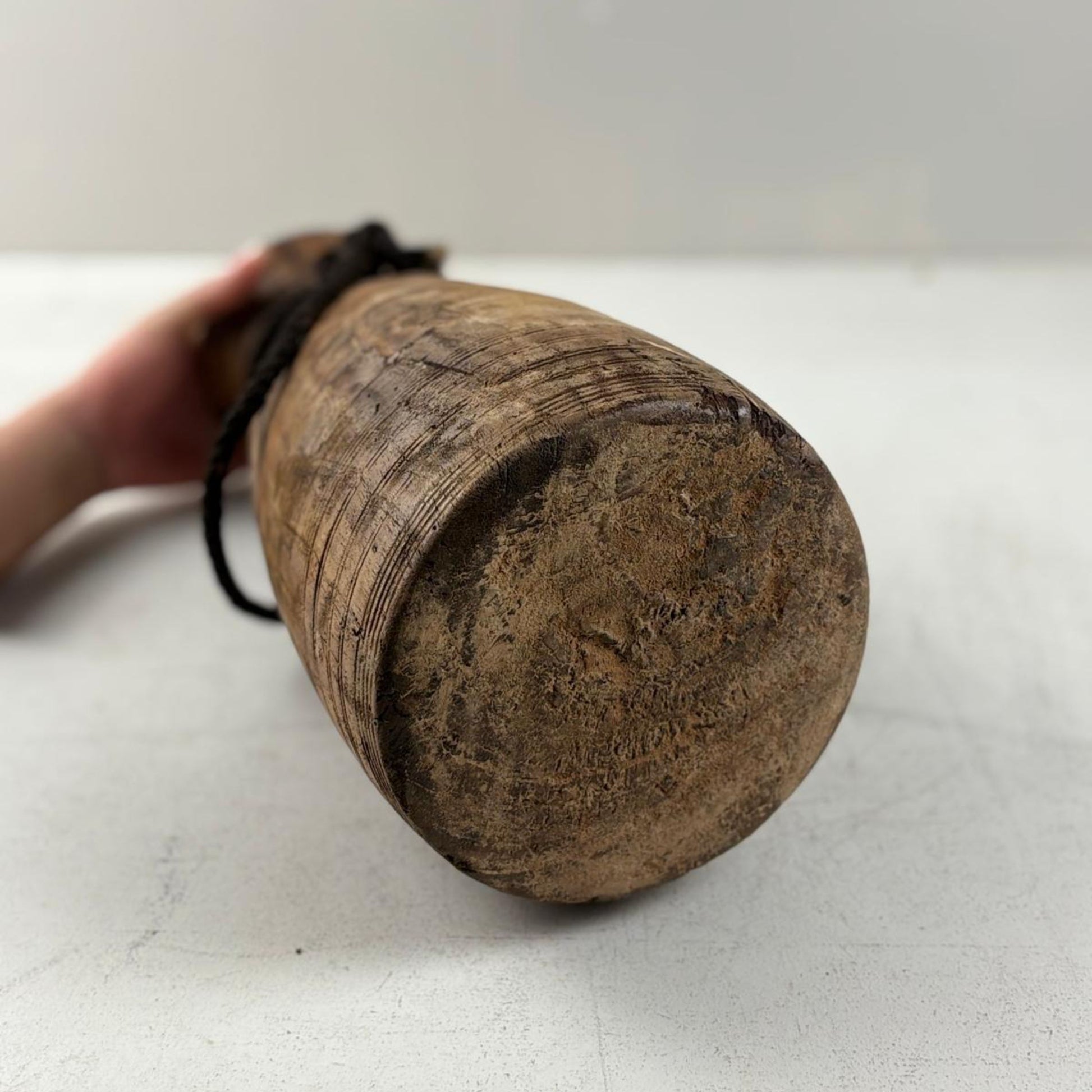 Antique Wooden Himachal Pot large - Rope detail