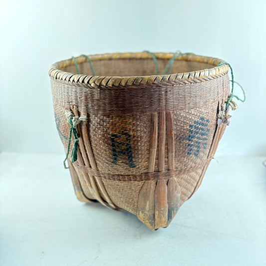 Antique Chinese Reed Grass Basket with Rope Detail - Houbali, Shandong Province, China