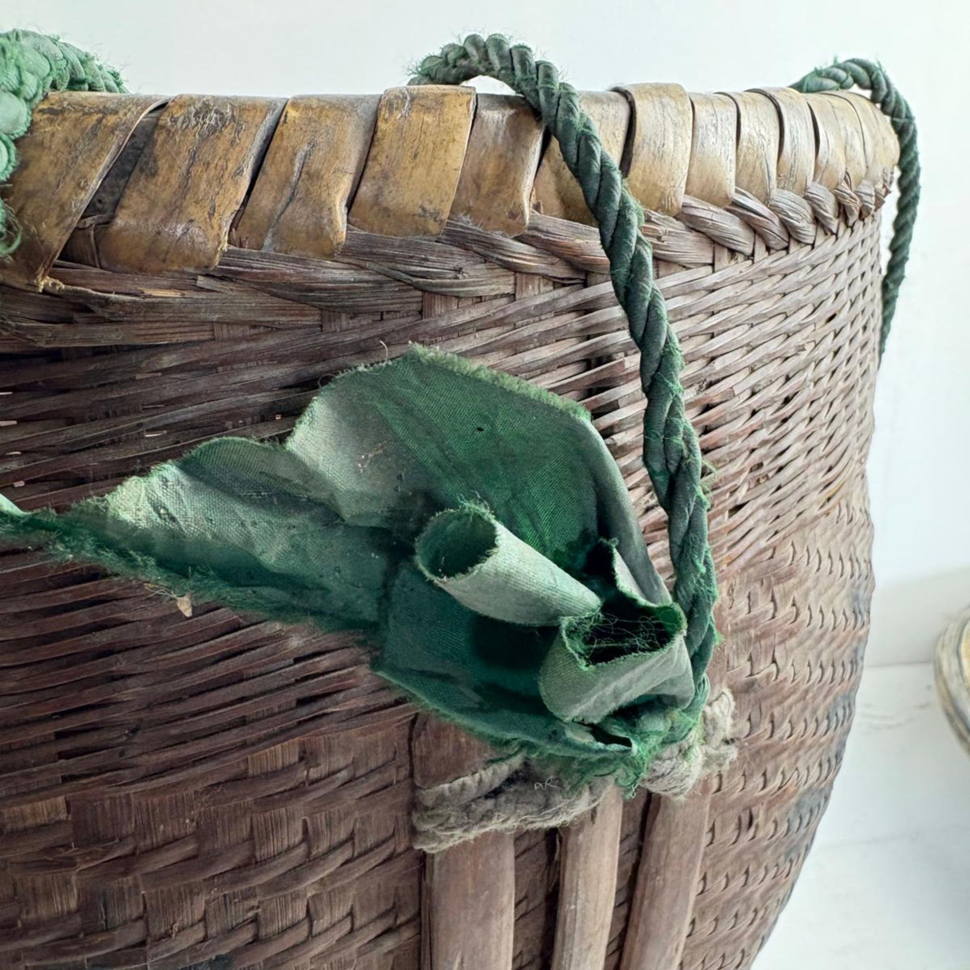 Antique Chinese Reed Grass Basket with Rope Detail - Houbali, Shandong Province, China