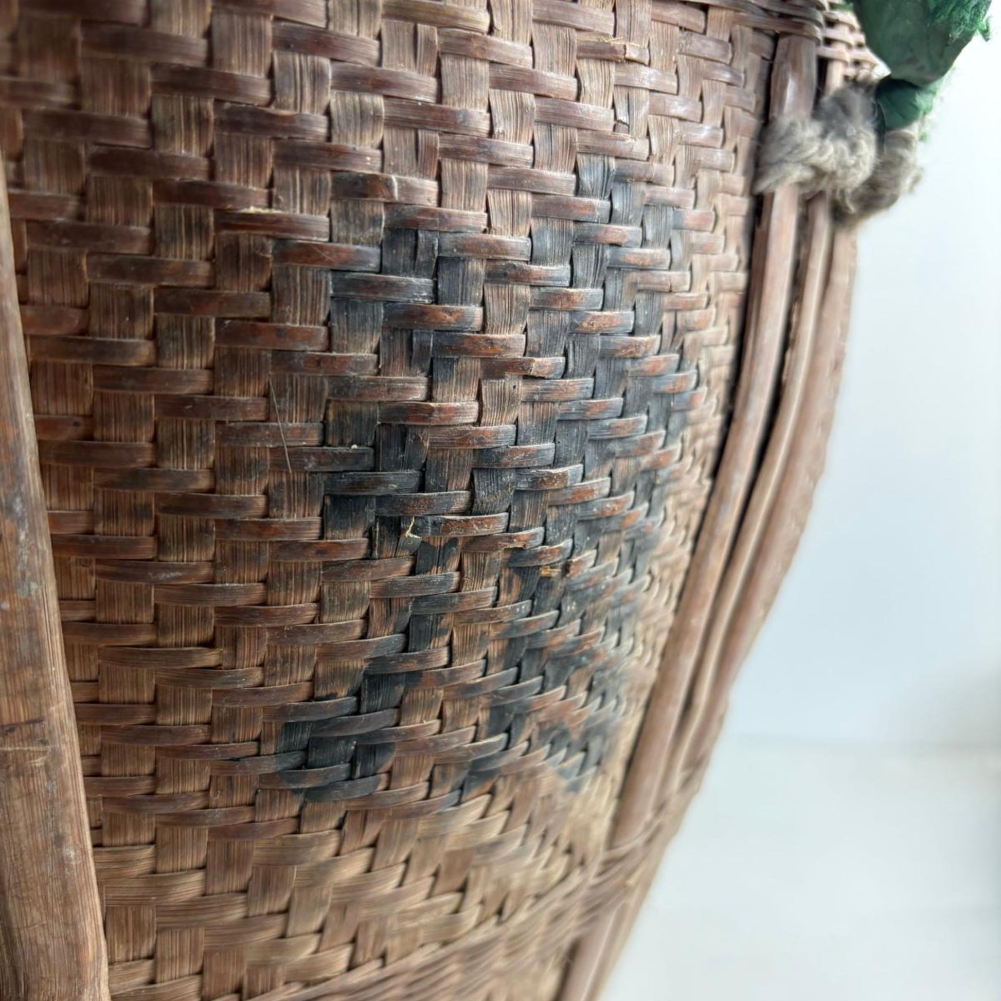 Antique Chinese Reed Grass Basket with Rope Detail - Houbali, Shandong Province, China