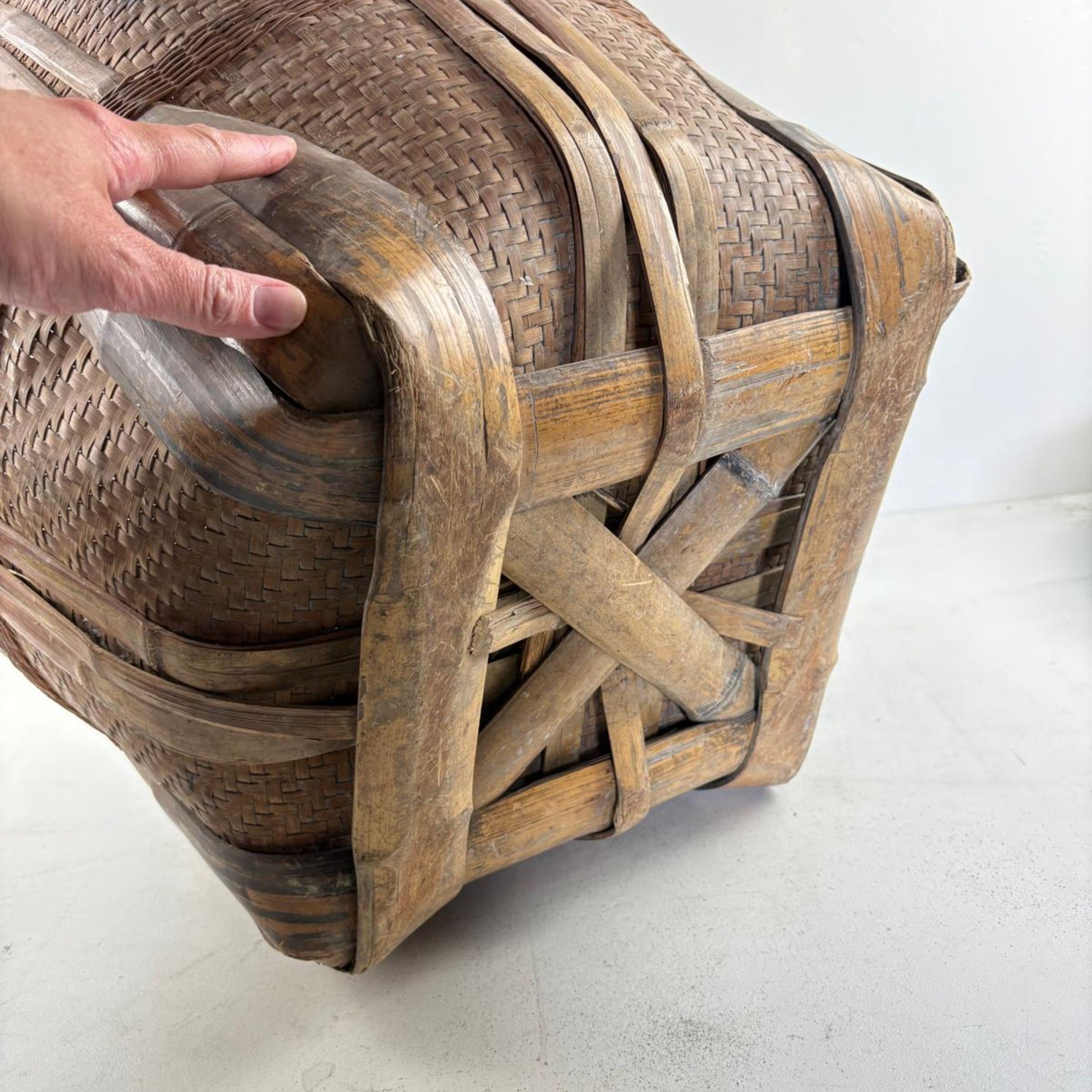 Antique Chinese Reed Grass Basket with Rope Detail - Houbali, Shandong Province, China