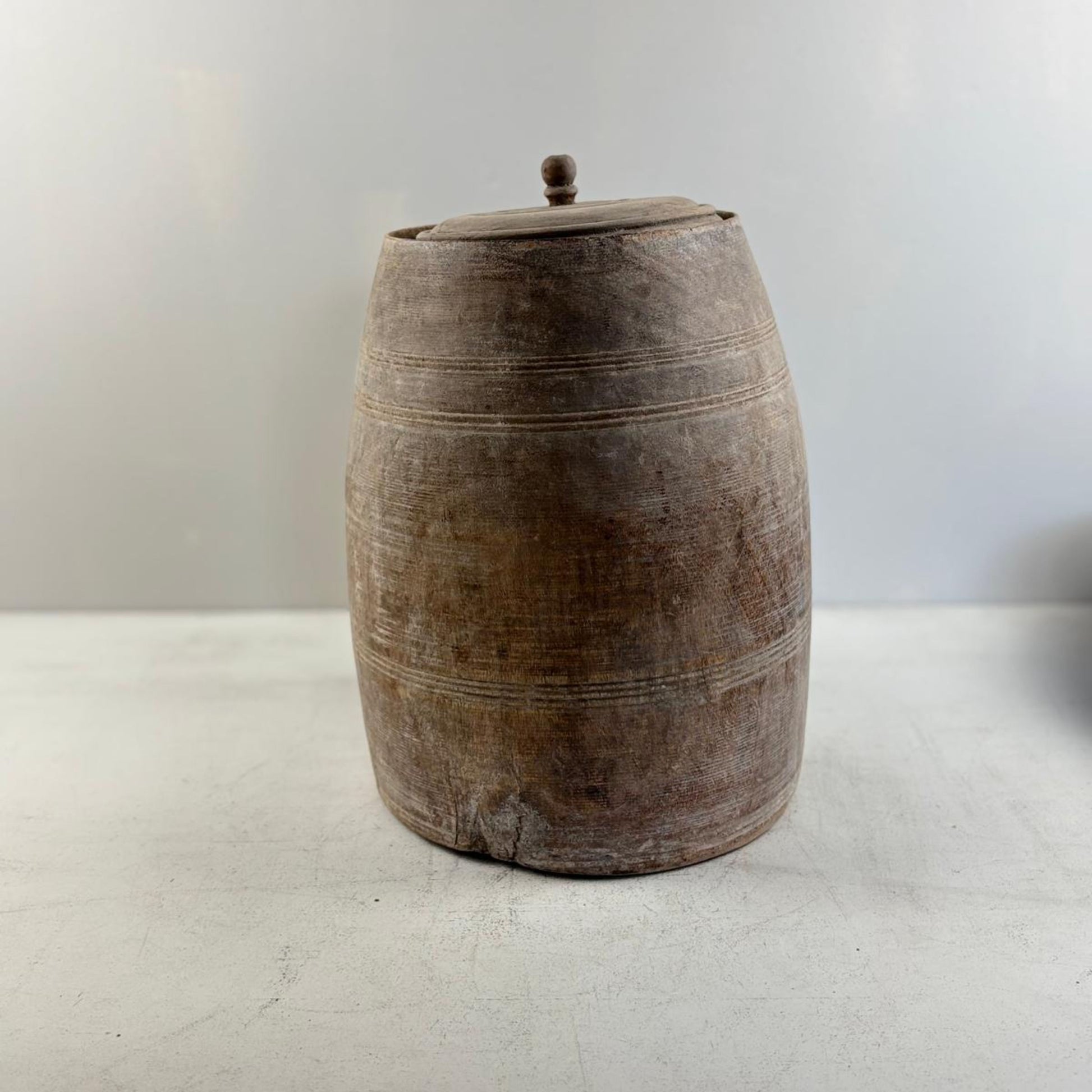 Unique Vintage Wooden Lidded Tabacco Pot - Kata, Tibet