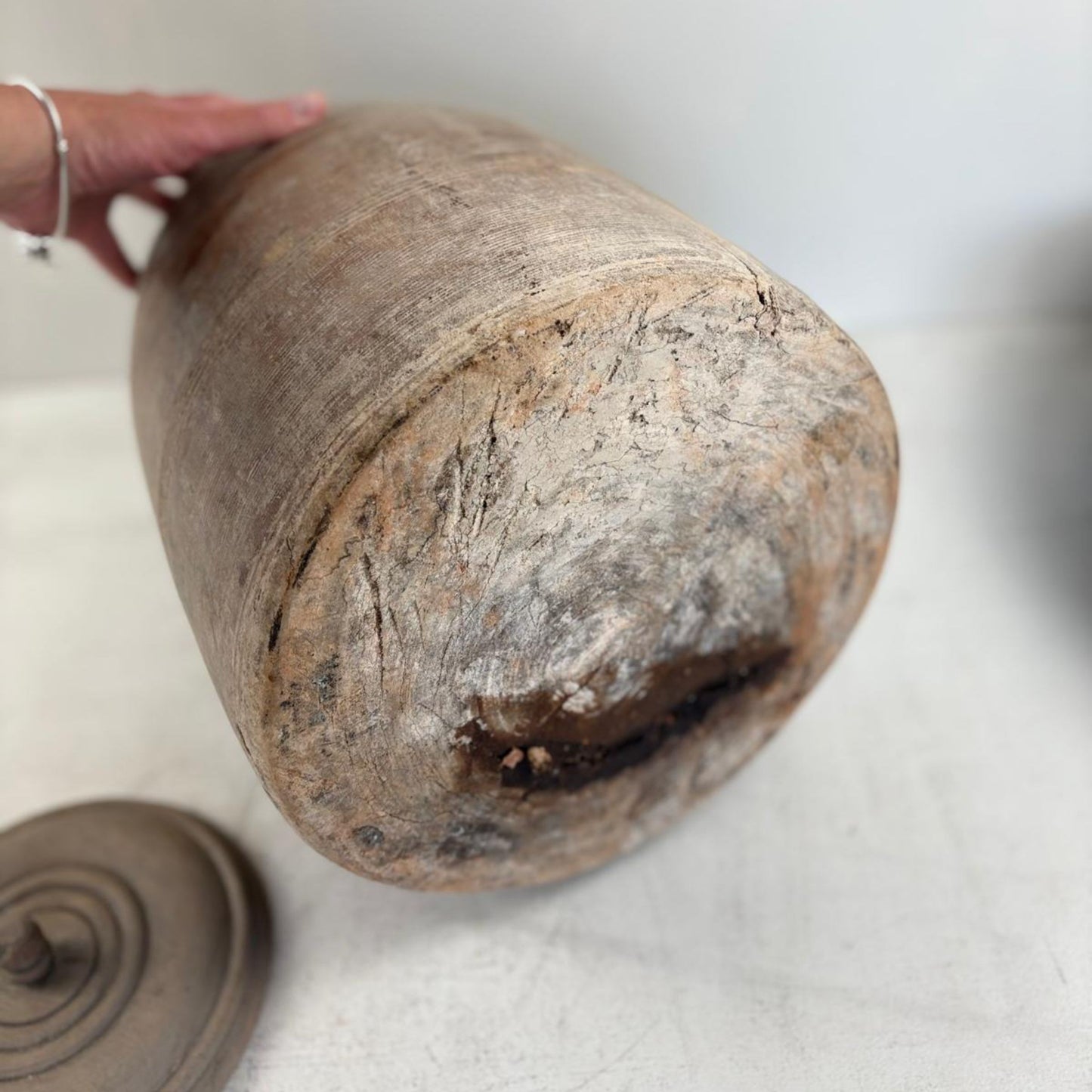 Unique Vintage Wooden Lidded Tabacco Pot - Kata, Tibet