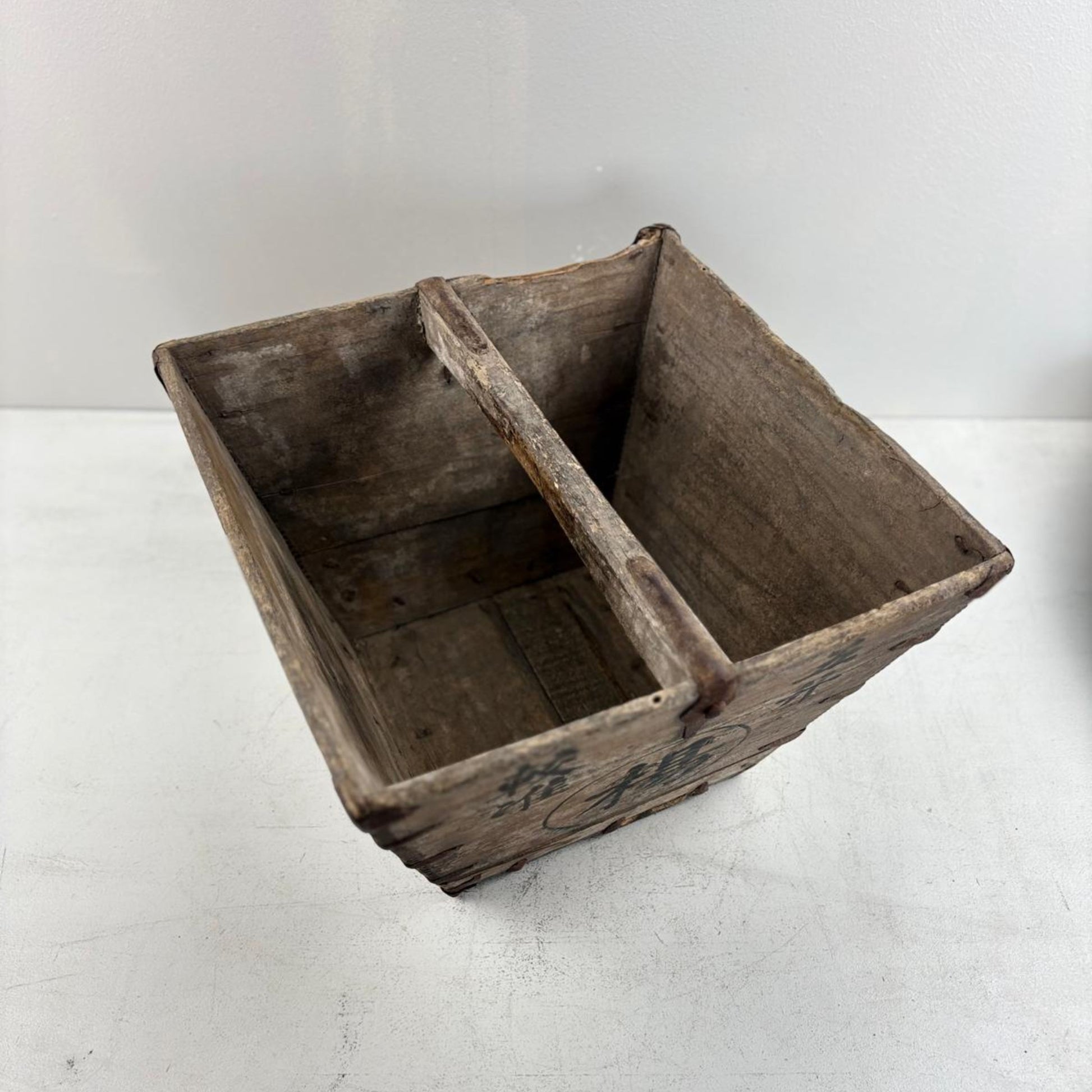 Vintage Chinese Wooden Rice Basket Box with Handle - Guangdong Province, China