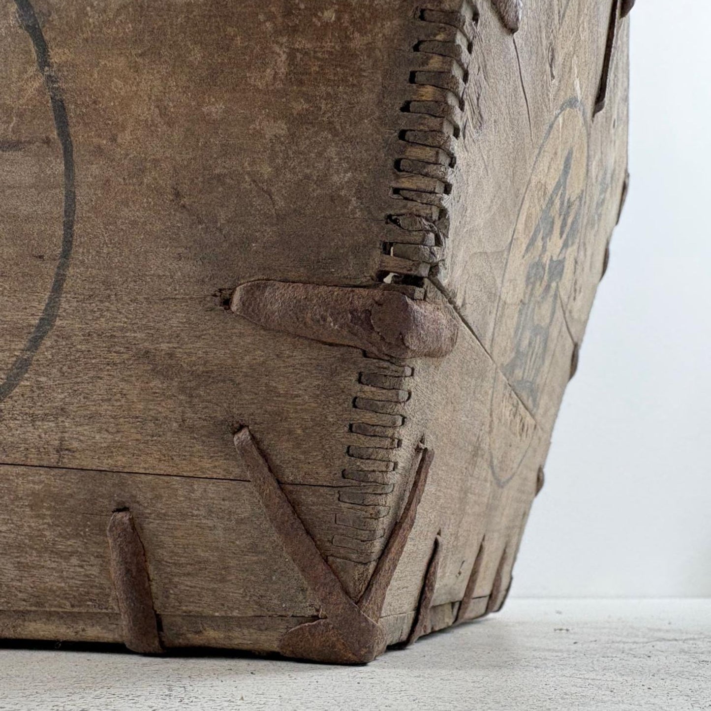 Vintage Chinese Wooden Rice Basket Box with Handle - Guangdong Province, China