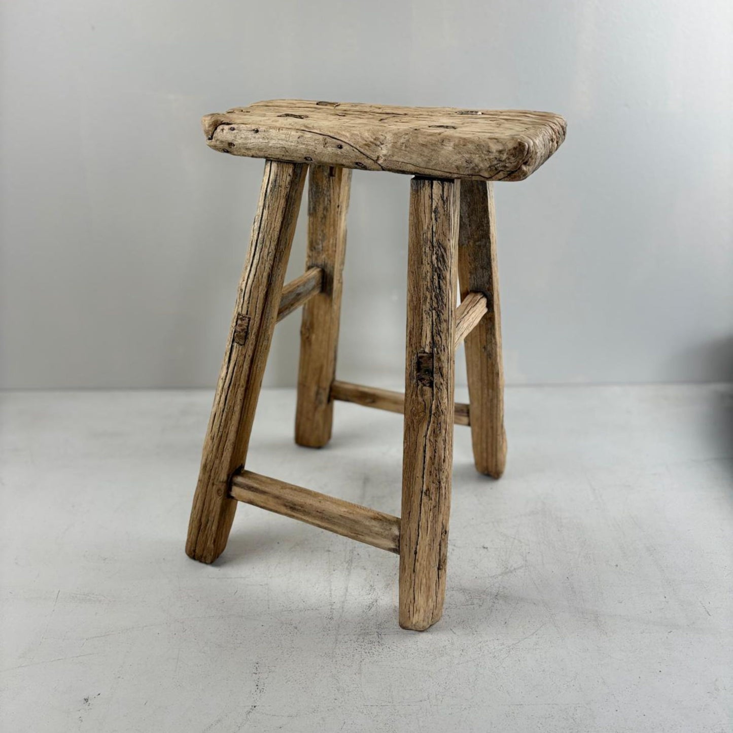 Antique Chinese Milking Stool  Handmade Elmwood Large