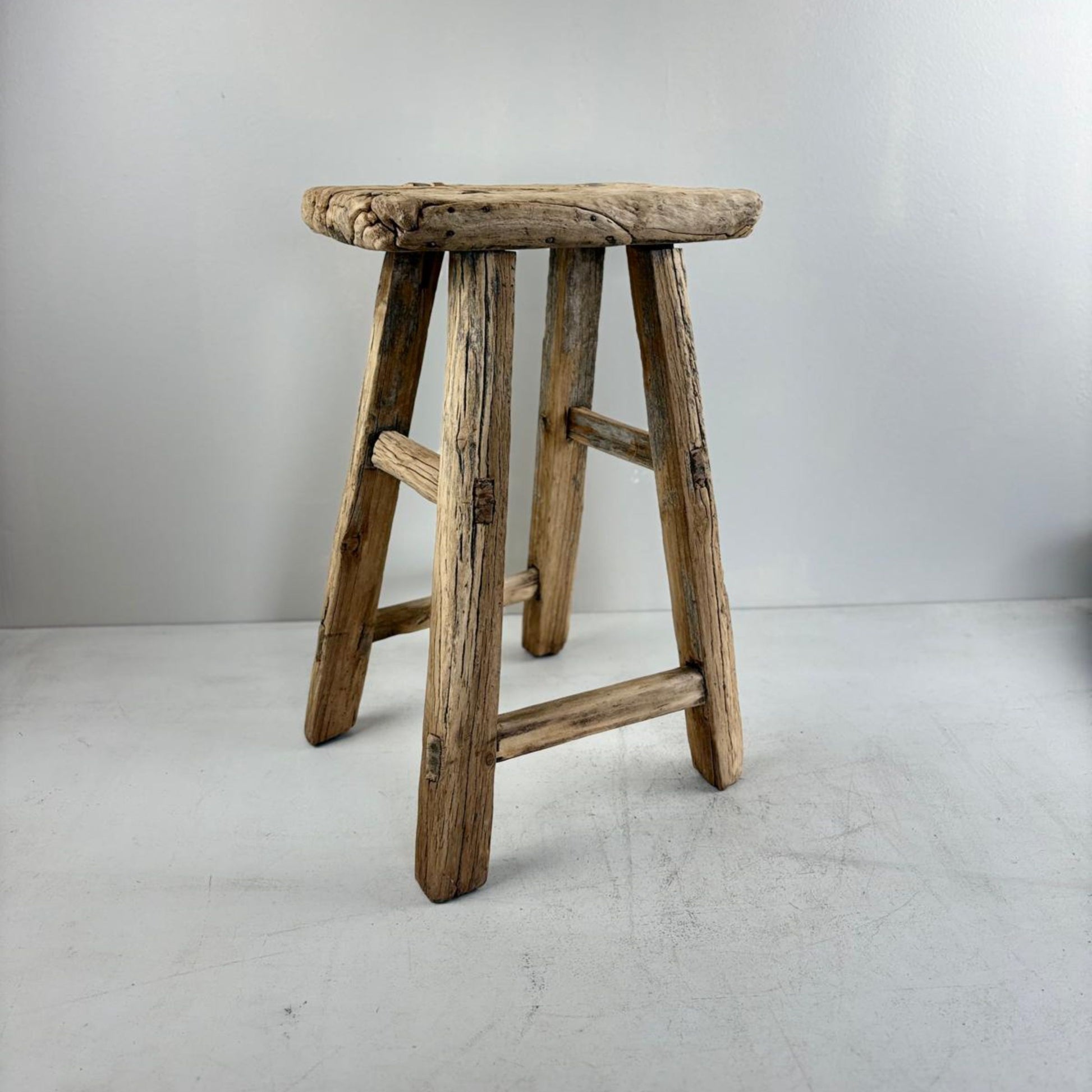Antique Chinese Milking Stool  Handmade Elmwood Large