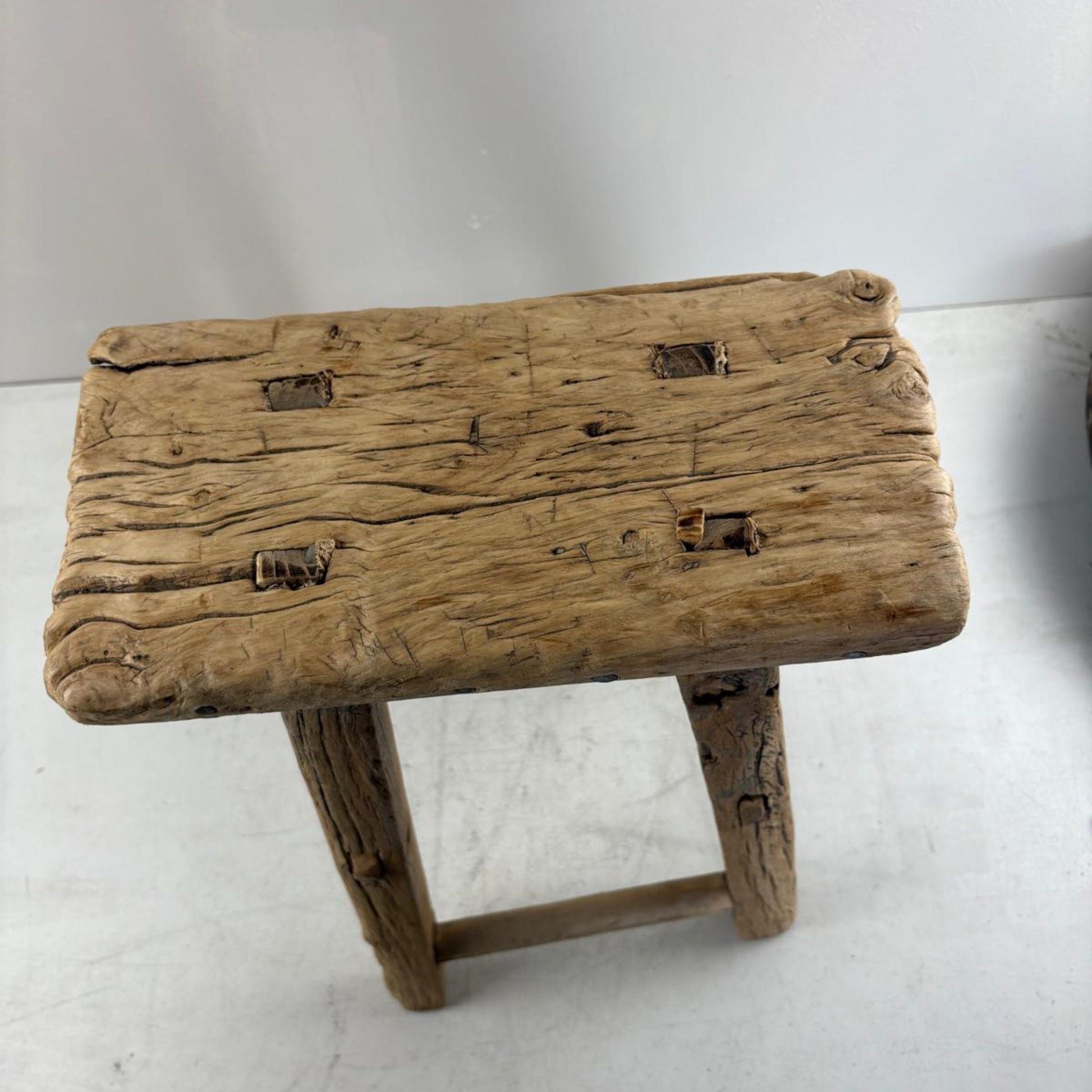 Antique Chinese Milking Stool  Handmade Elmwood Large