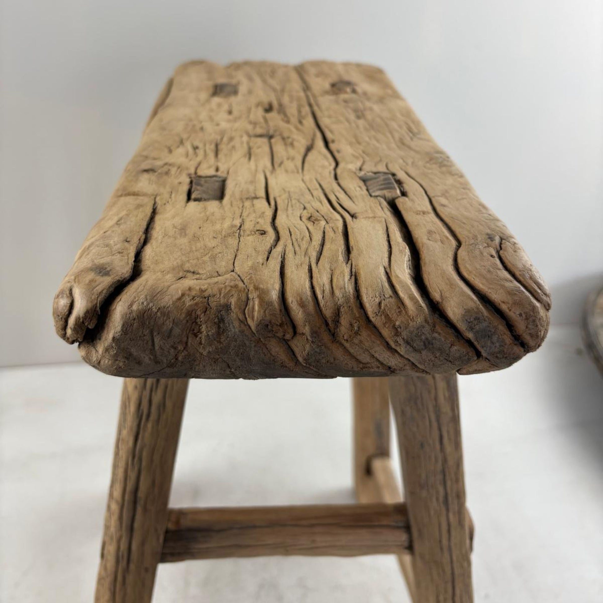 Antique Chinese Milking Stool  Handmade Elmwood Large