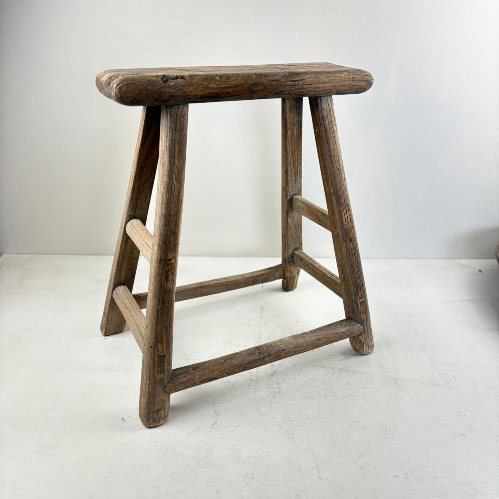 Antique Chinese Milking Stool  Handmade Elmwood Large 