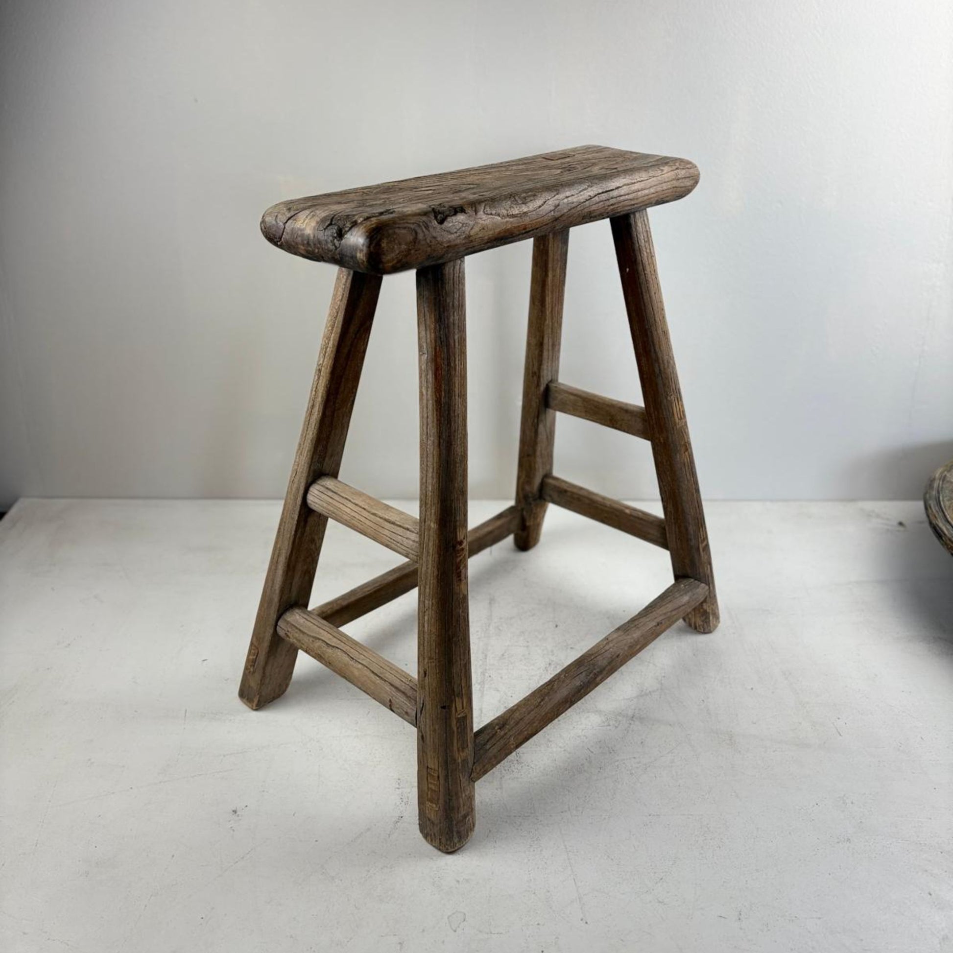 Antique Chinese Milking Stool  Handmade Elmwood Large 