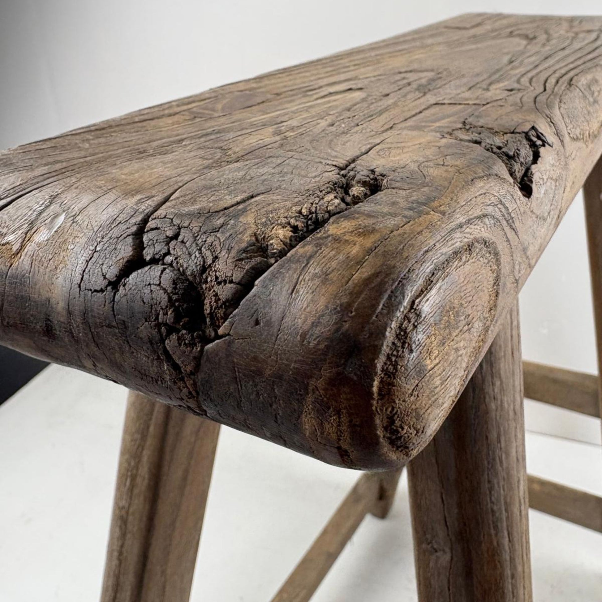 Antique Chinese Milking Stool  Handmade Elmwood Large 