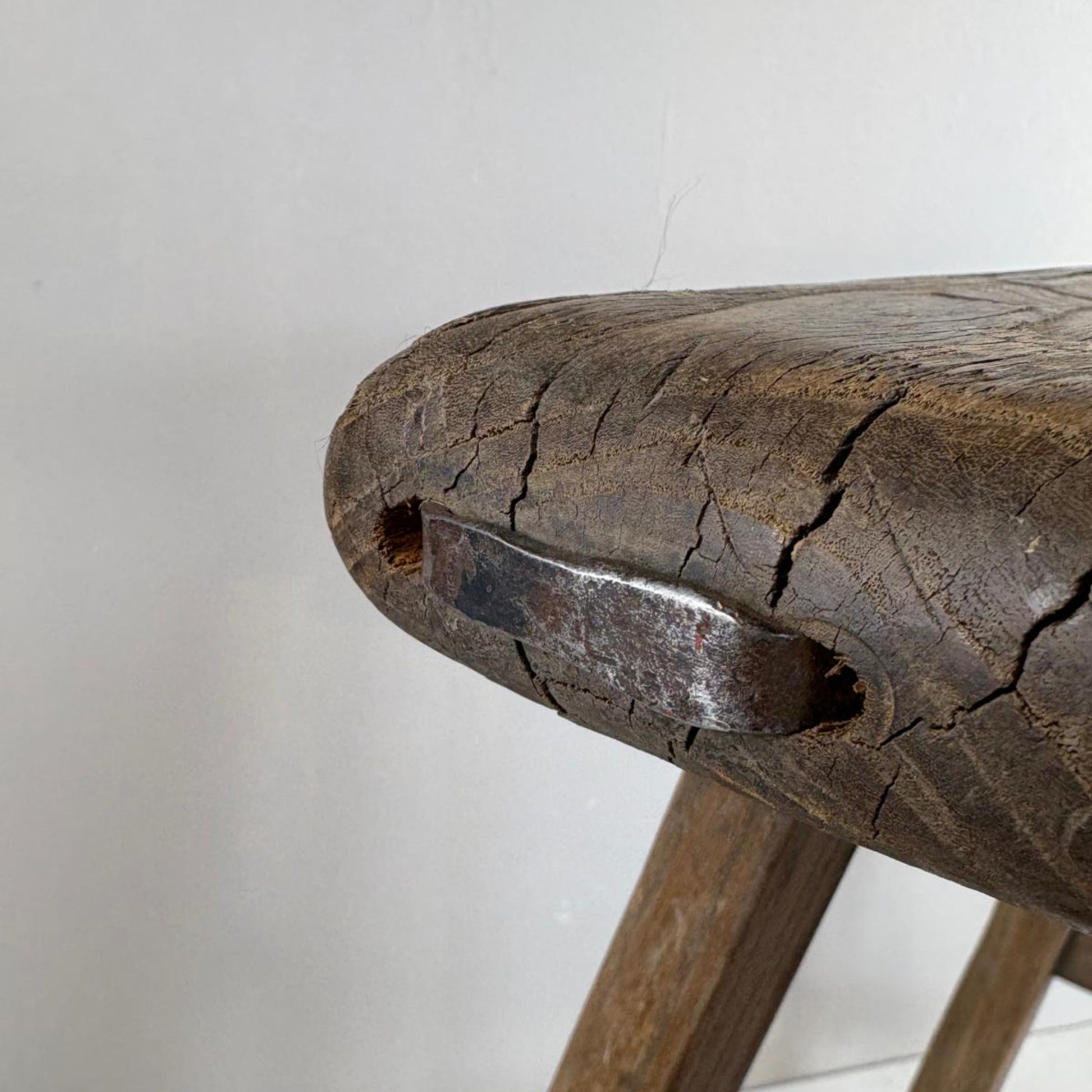 Antique Chinese Milking Stool  Handmade Elmwood Large 