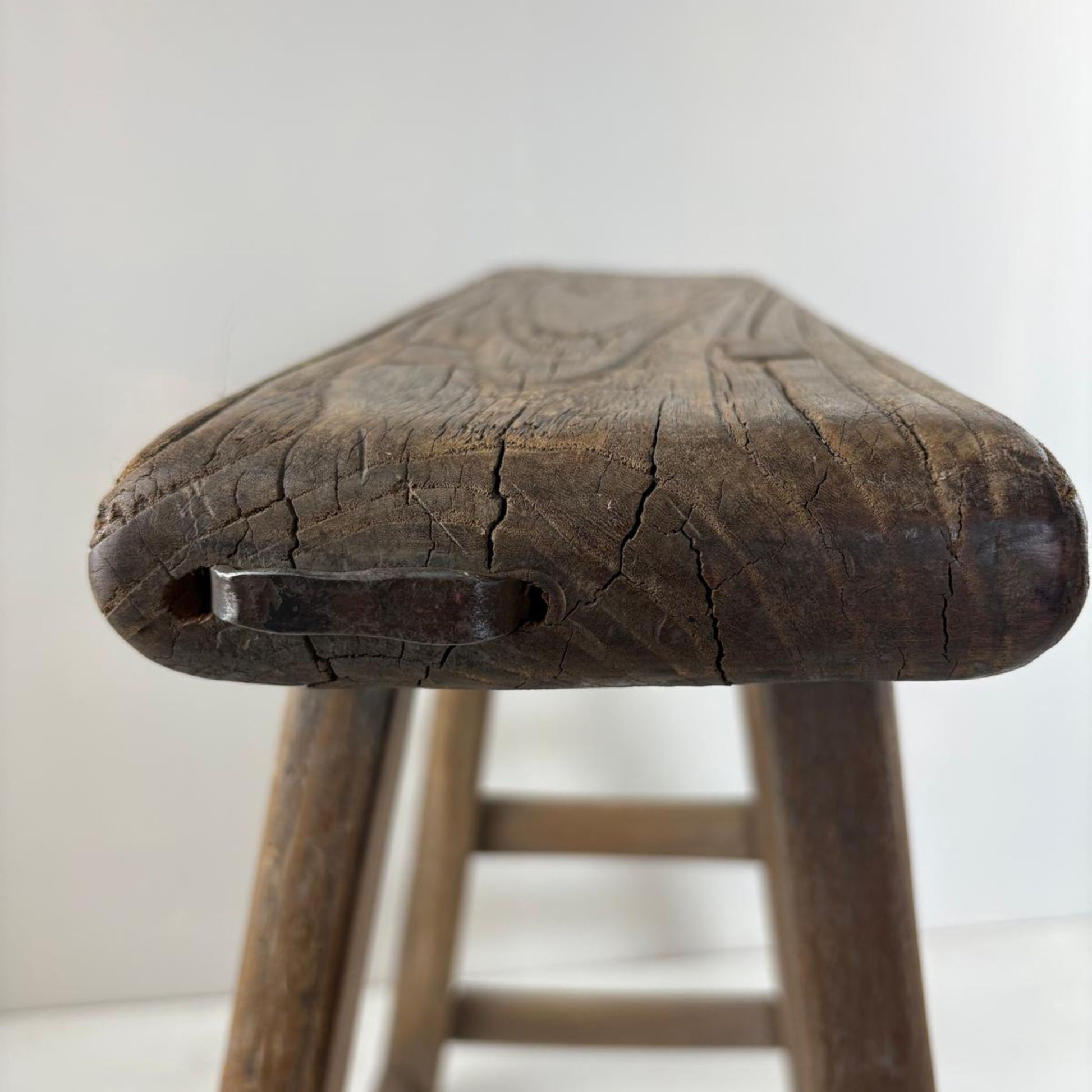 Antique Chinese Milking Stool  Handmade Elmwood Large 