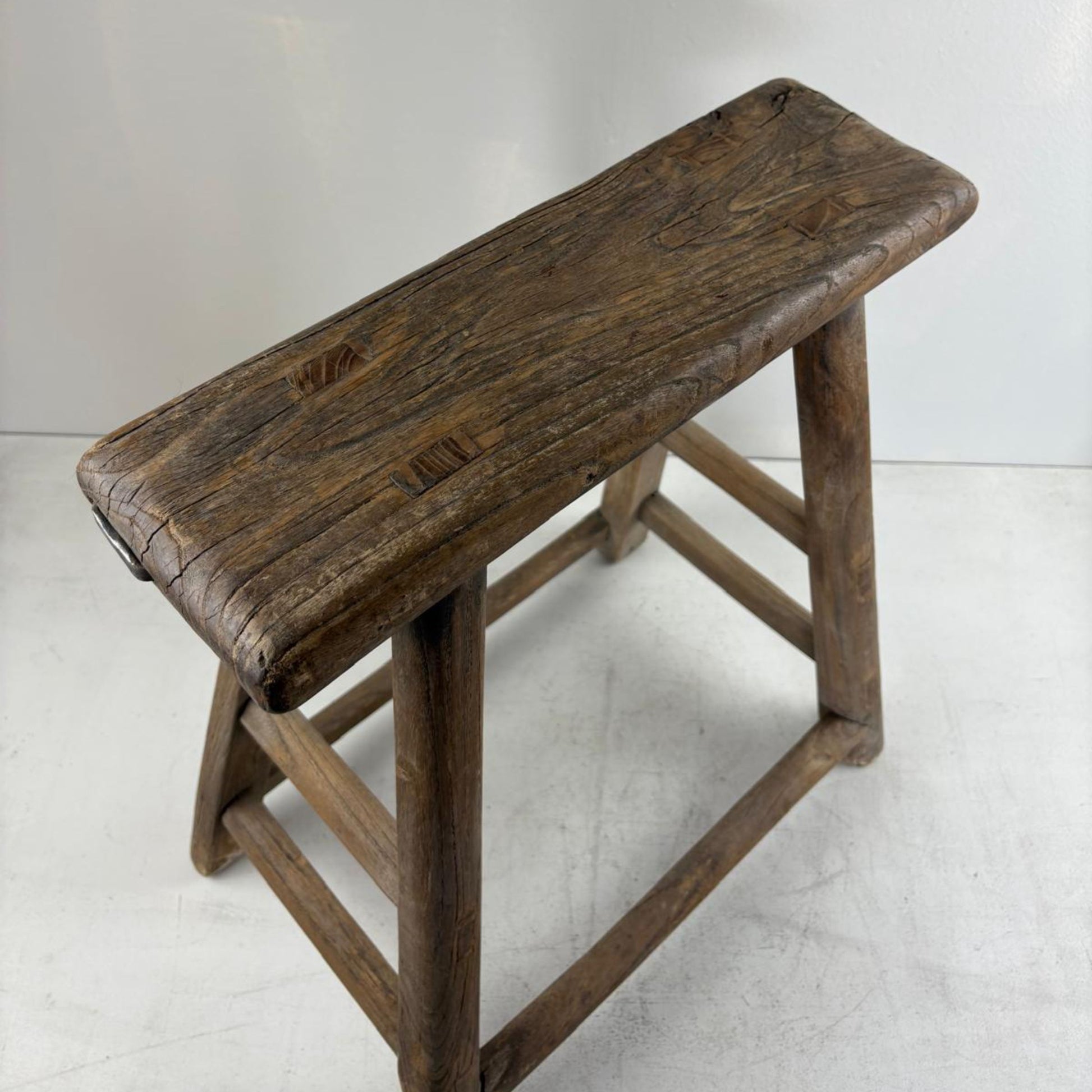 Antique Chinese Milking Stool  Handmade Elmwood Large 