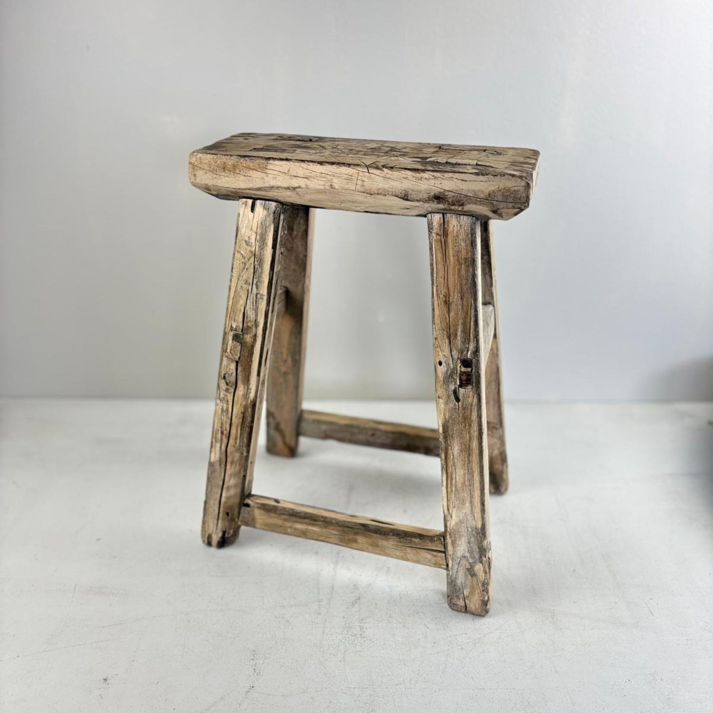 Antique Chinese Milking Stool  Handmade Elmwood Large