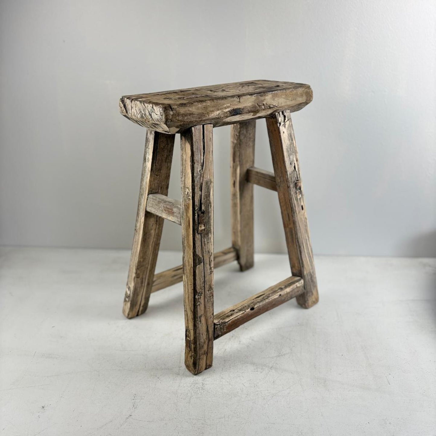 Antique Chinese Milking Stool  Handmade Elmwood Large