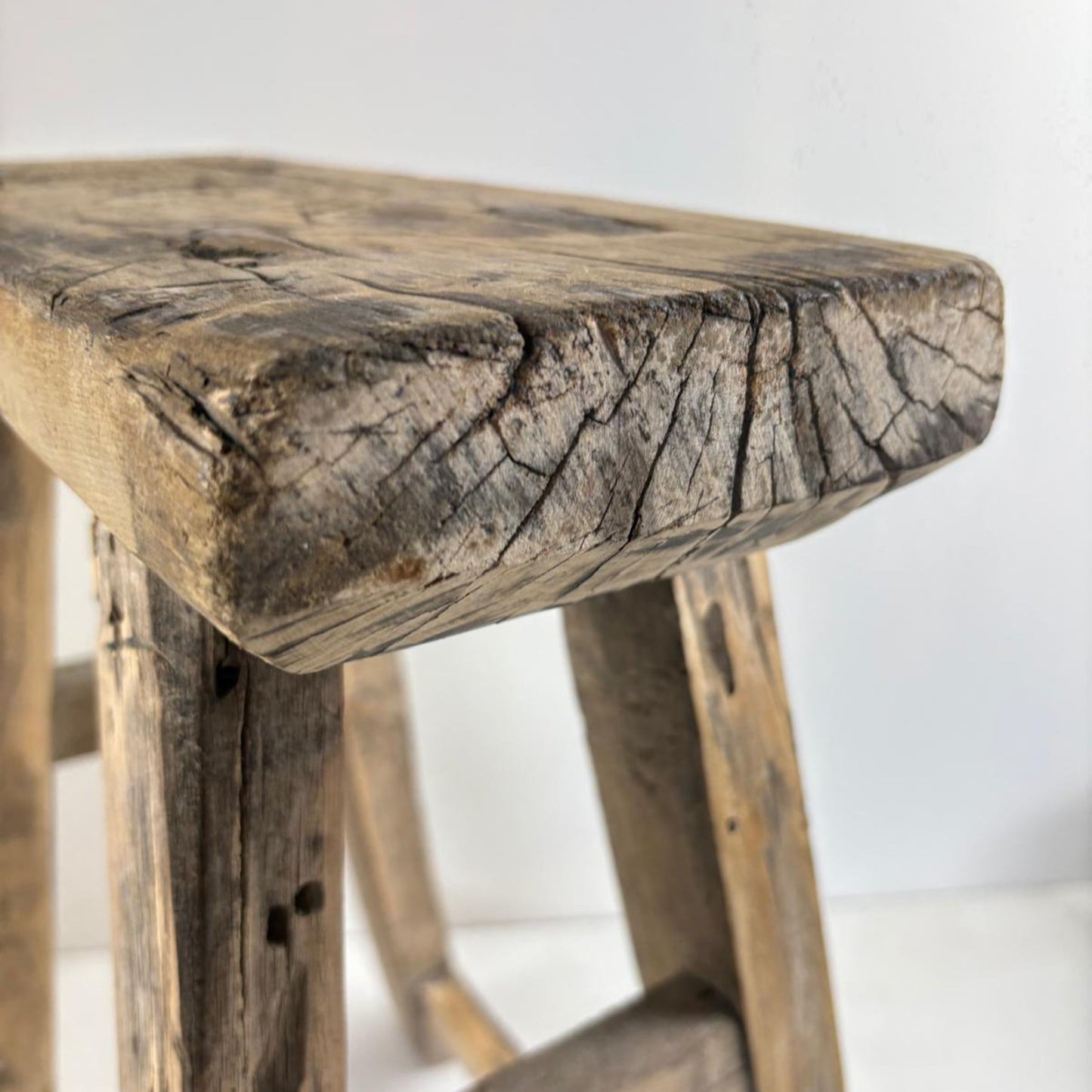 Antique Chinese Milking Stool  Handmade Elmwood Large