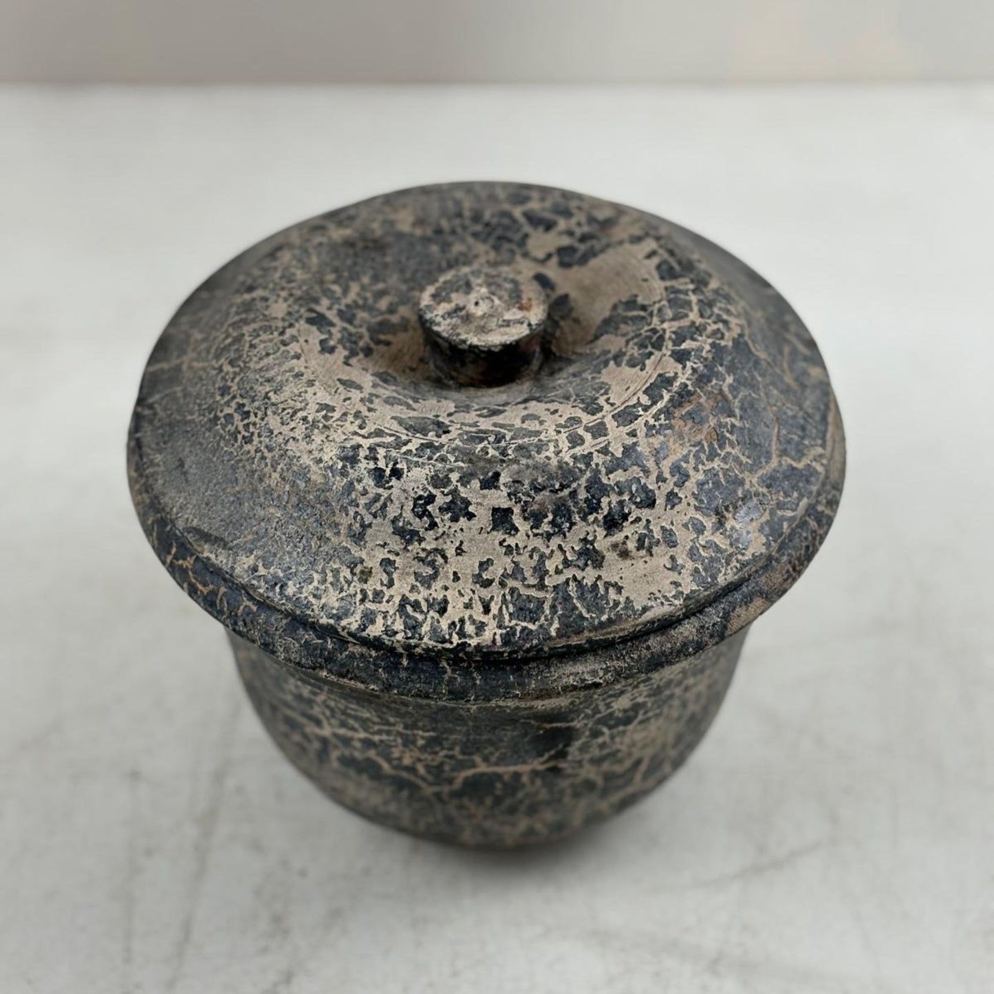 Vintage Wooden Lidded Pot from Nepal