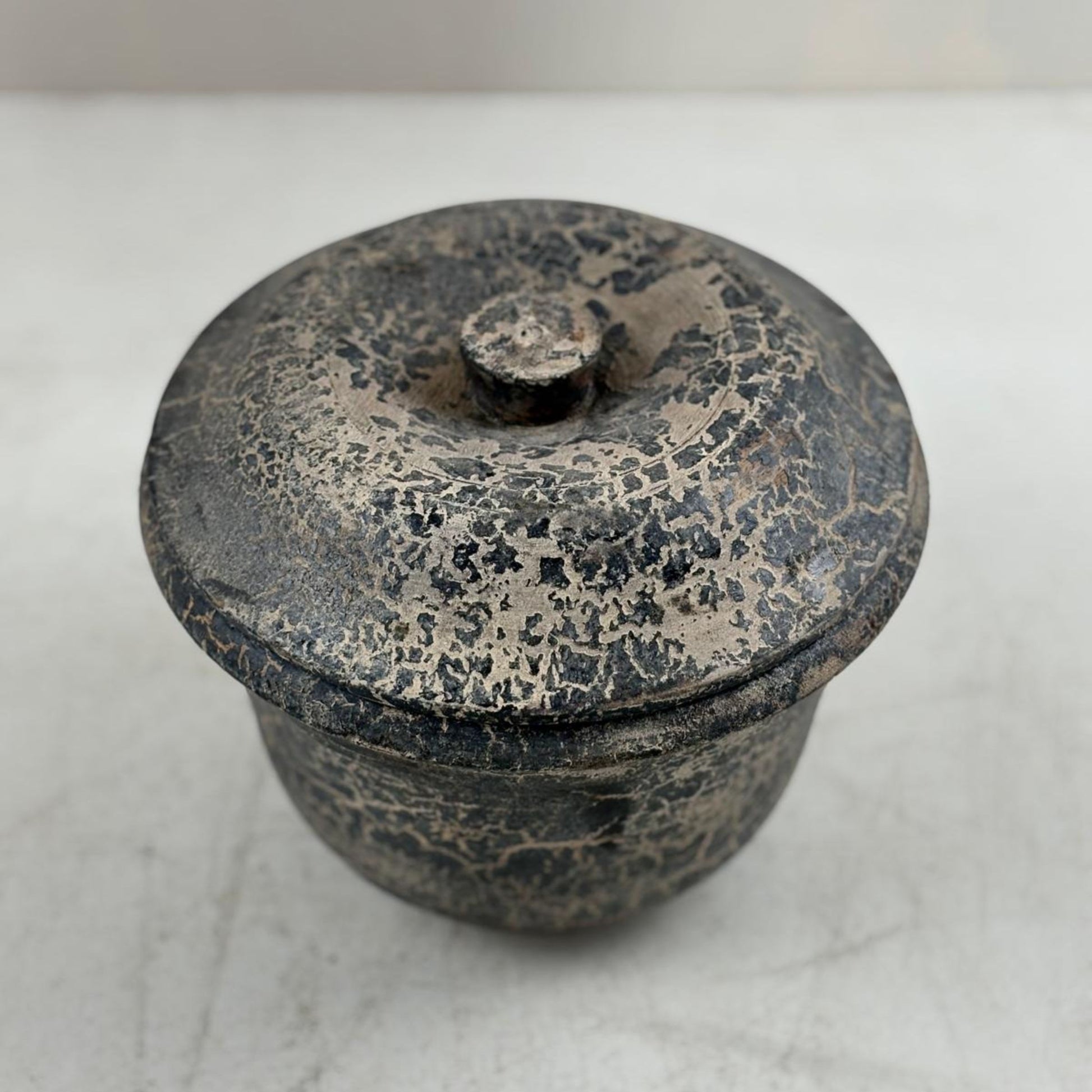 Vintage Wooden Lidded Pot from Nepal