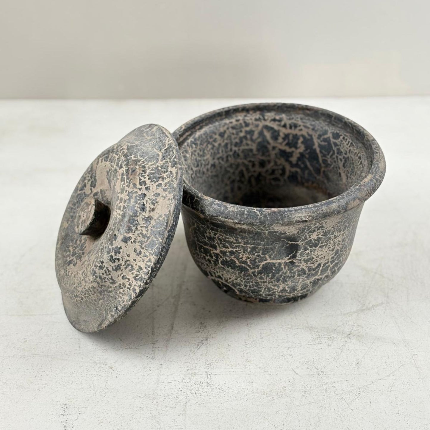 Vintage Wooden Lidded Pot from Nepal