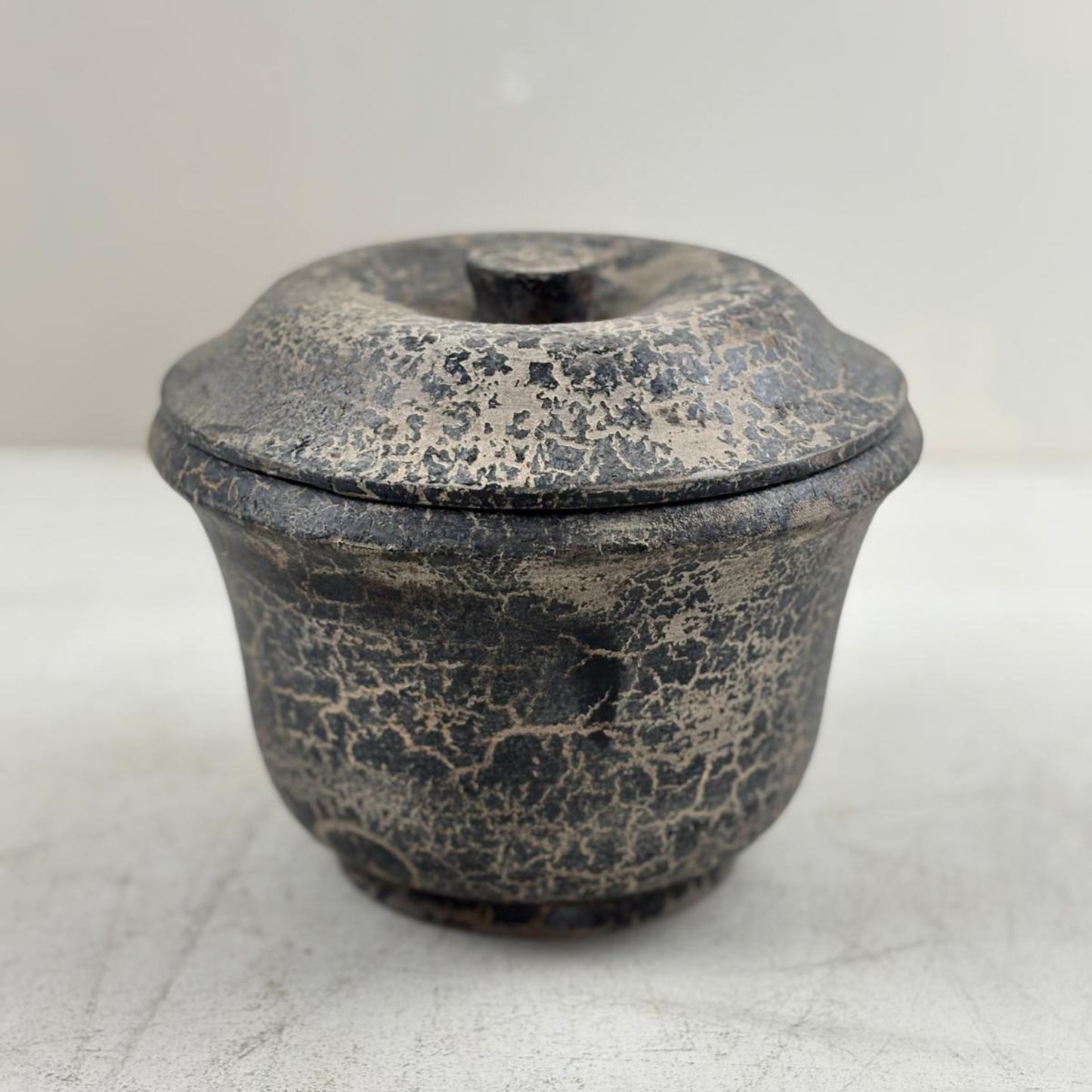Vintage Wooden Lidded Pot from Nepal