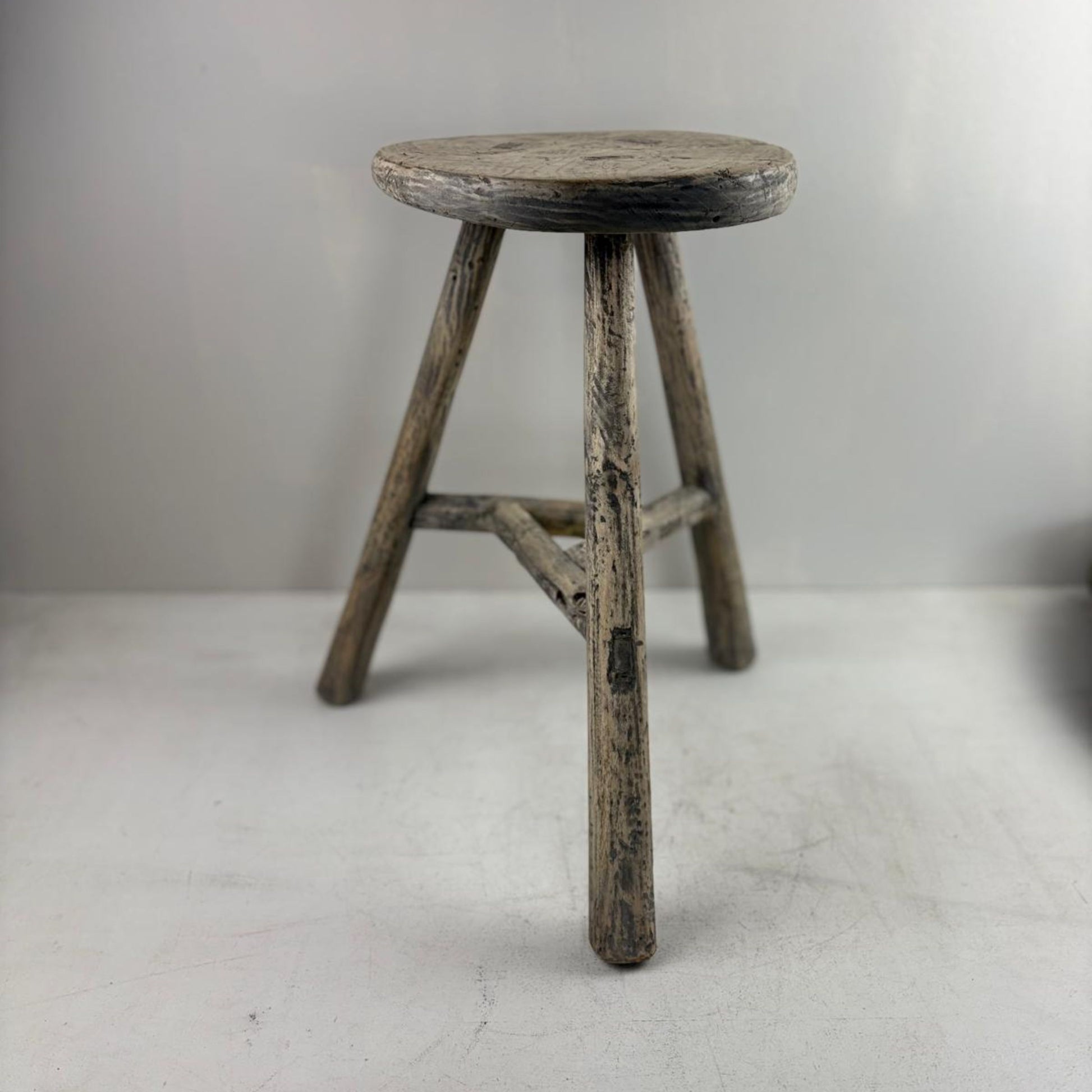 Antique Chinese Milking Stool  Handmade Elmwood Large Round