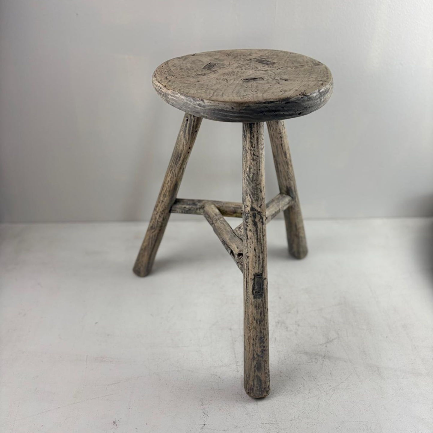 Antique Chinese Milking Stool  Handmade Elmwood Large Round
