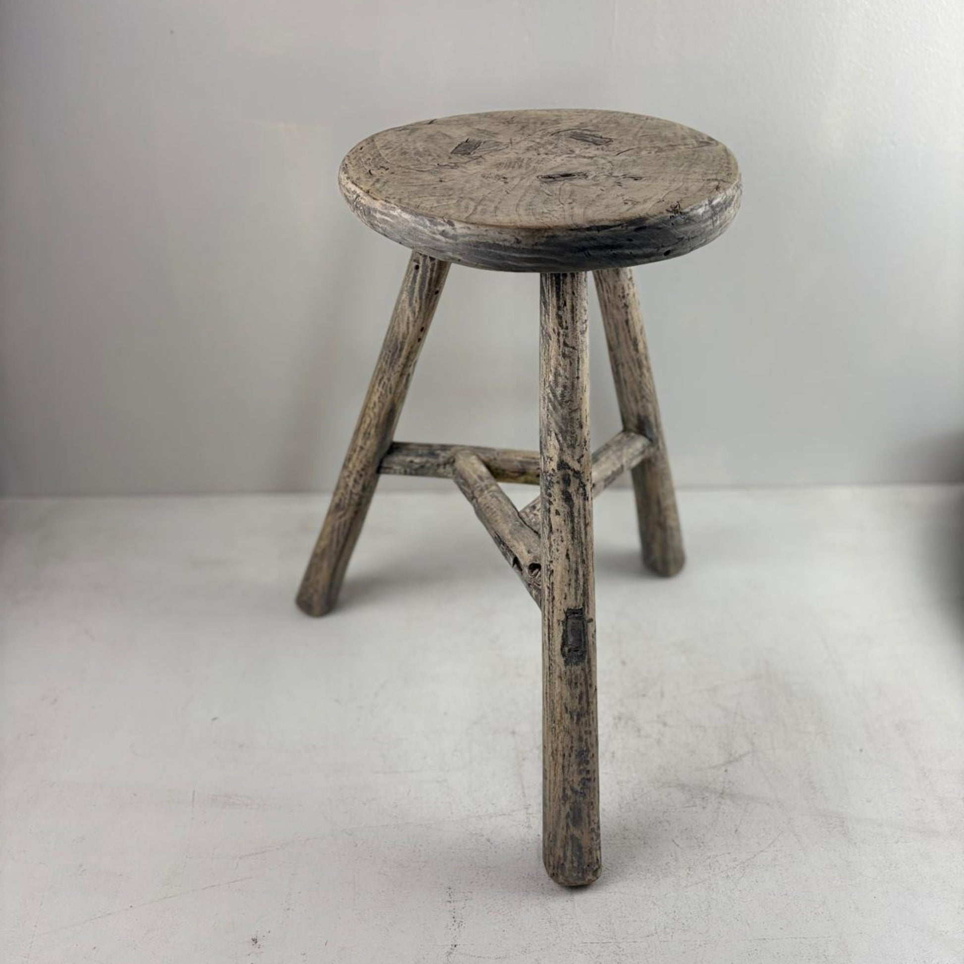 Antique Chinese Milking Stool  Handmade Elmwood Large Round