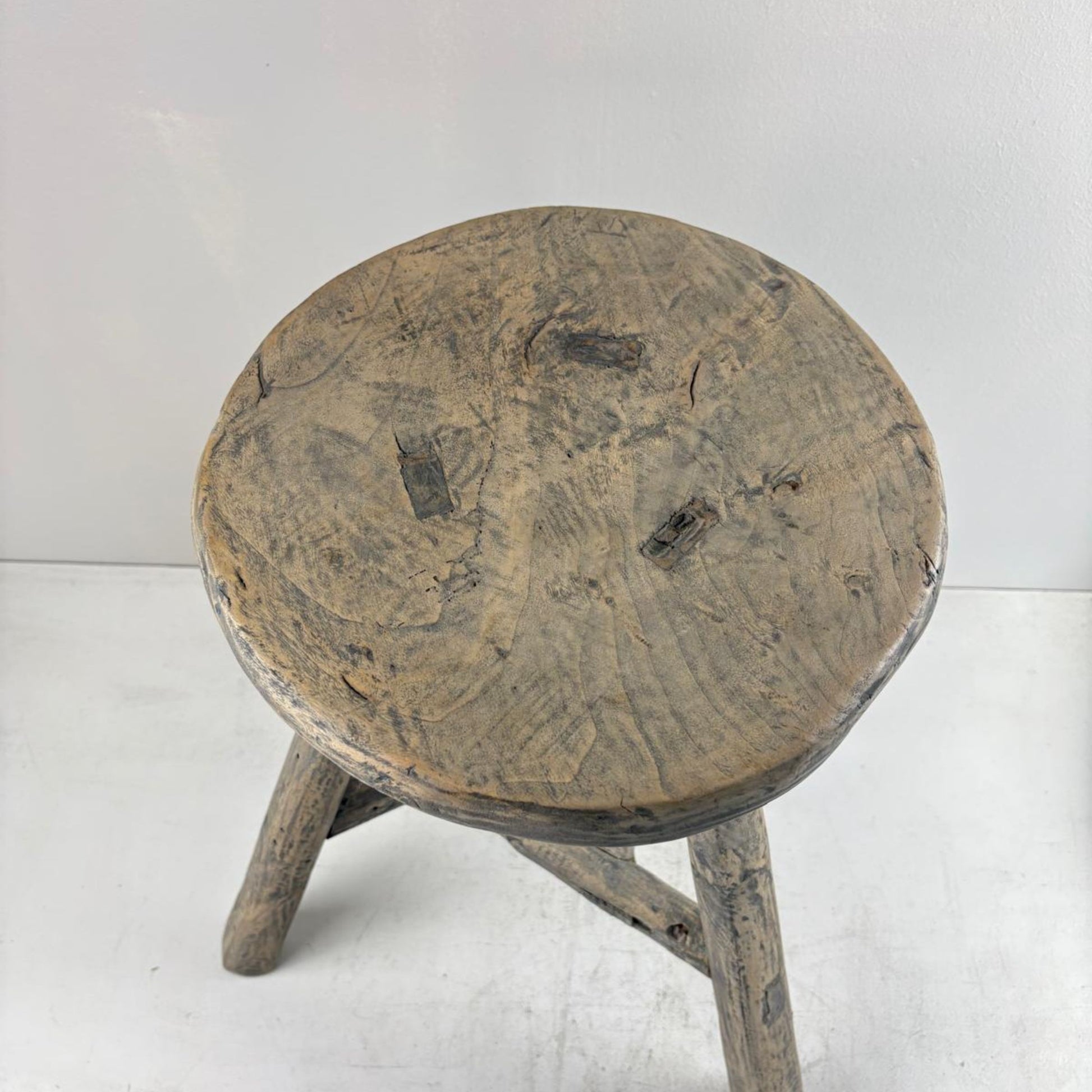 Antique Chinese Milking Stool  Handmade Elmwood Large Round