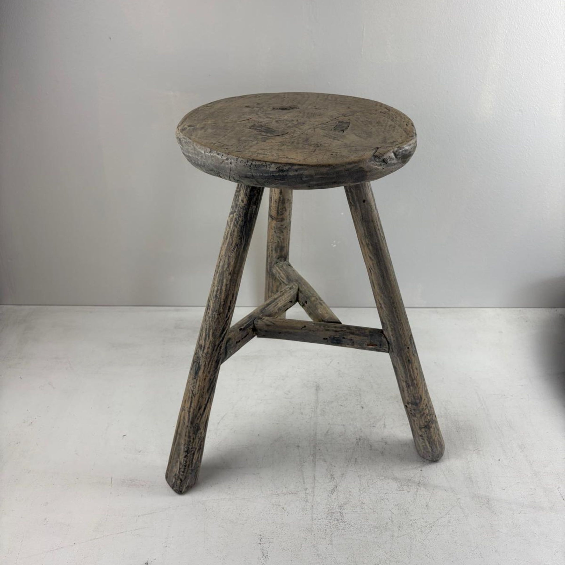 Antique Chinese Milking Stool  Handmade Elmwood Large Round