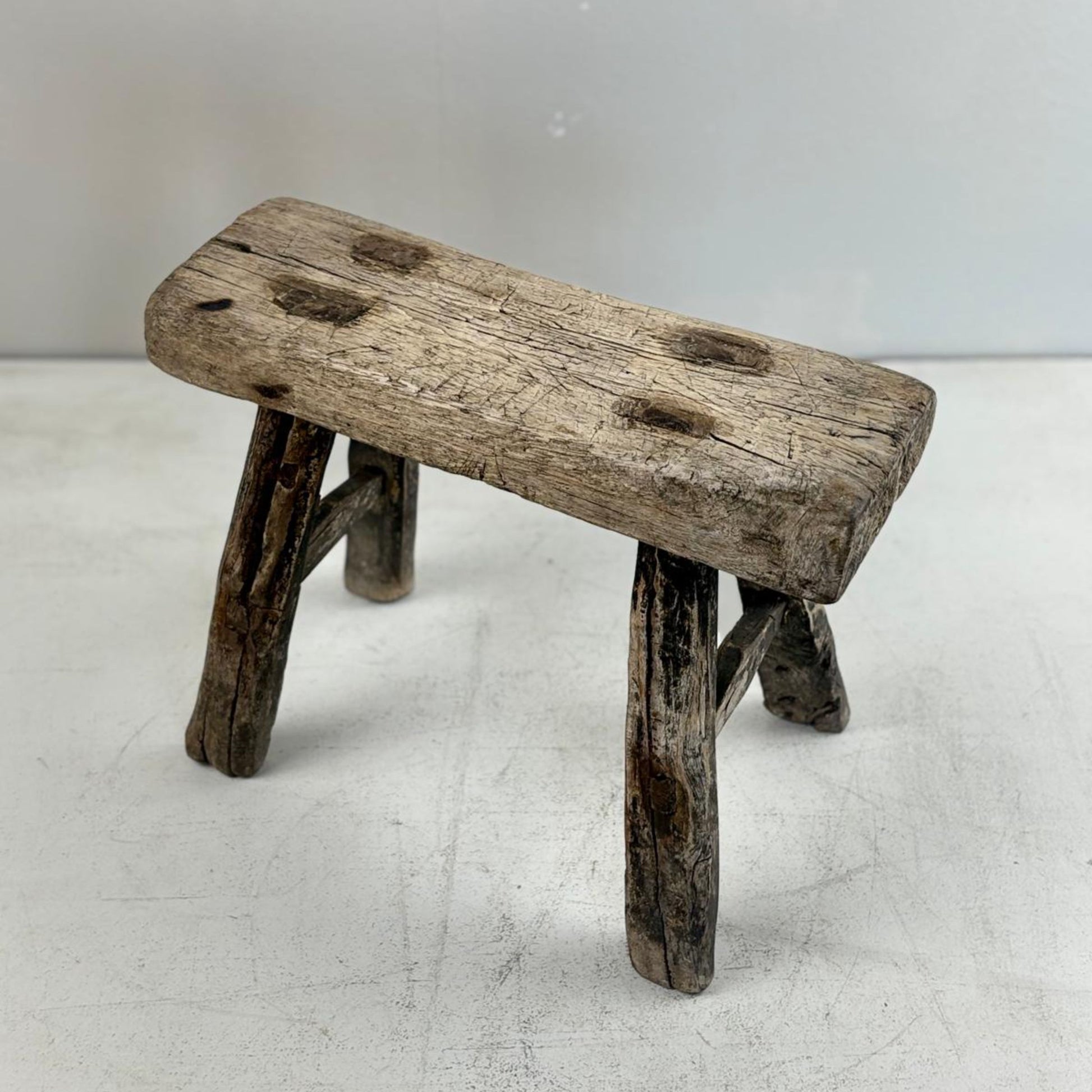 Antique Chinese Milking Stool  Handmade Elmwood