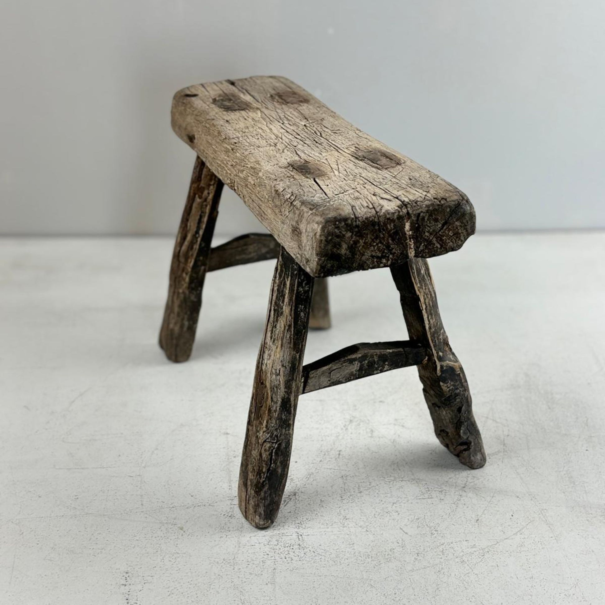 Antique Chinese Milking Stool  Handmade Elmwood